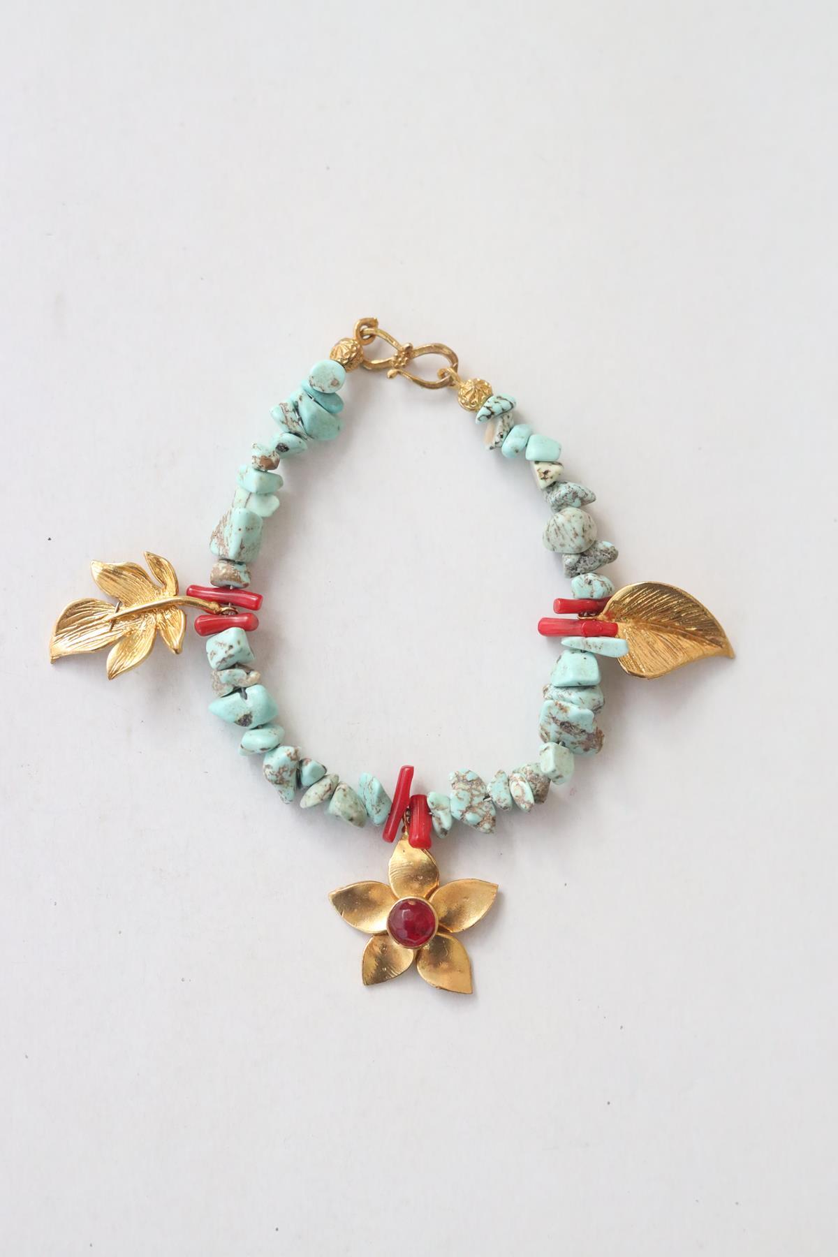 Turkuaz Çiçek Detaylı Bileklik