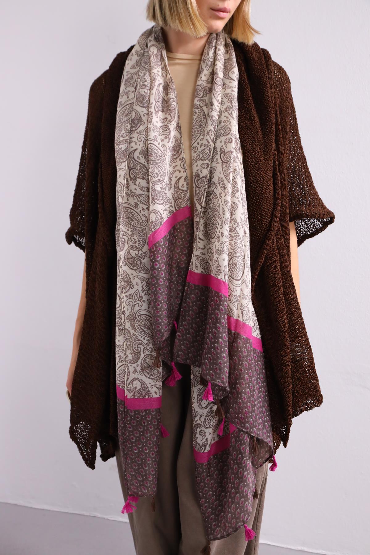 Kahverengi Otantik Püsküllü Şal - Şaman Butik Kahverengi Otantik Püsküllü Şal