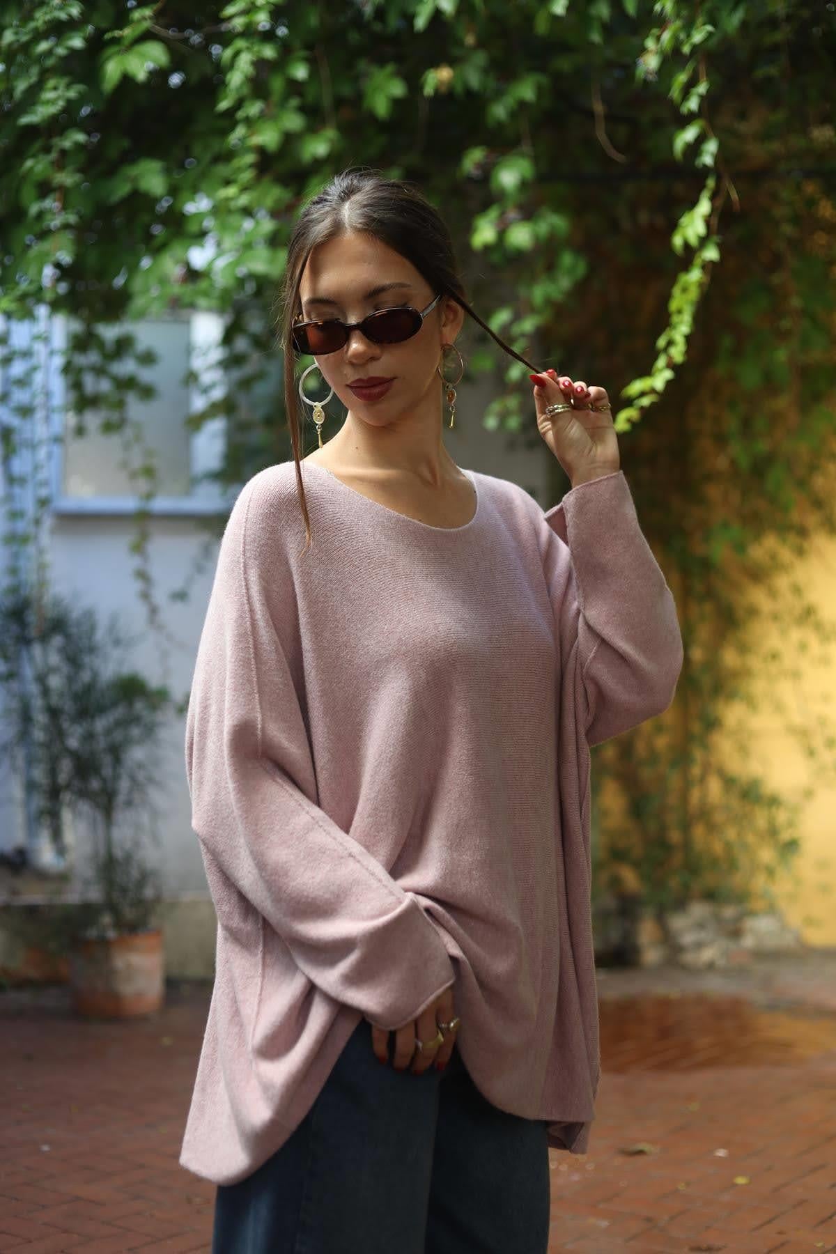 Gül Kurusu Bisiklet Yaka Dikişsiz Kazak