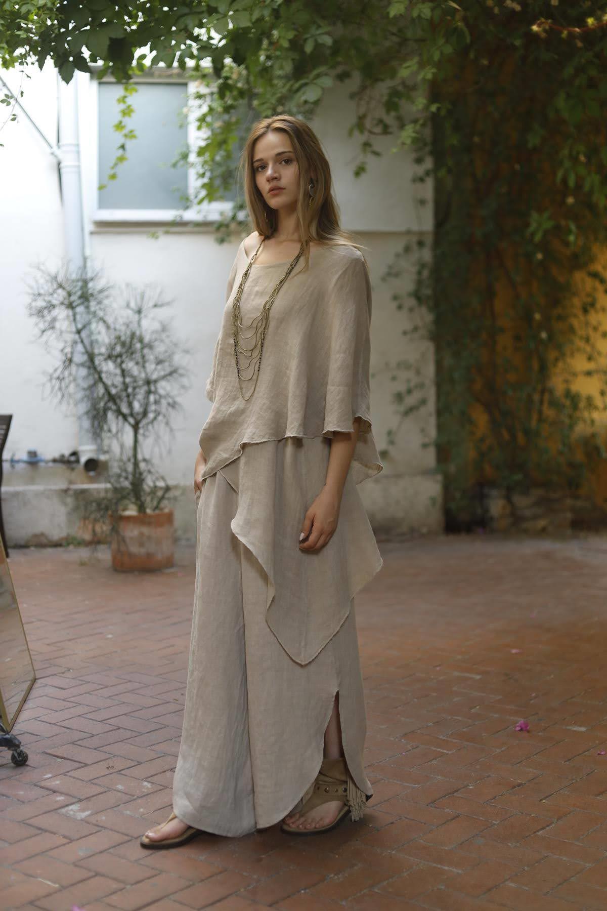 Mink Color Asymmetric Cut Linen Set