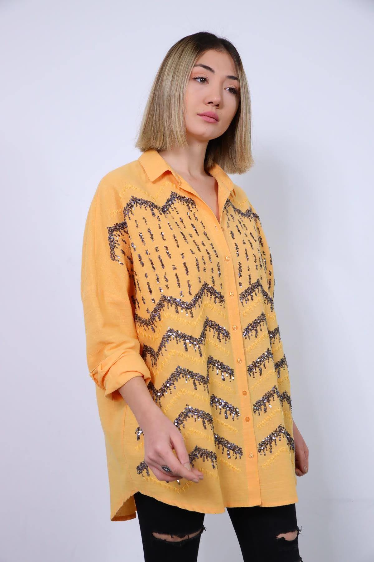 Kavuniçi Pullu Gömlek - Şaman Butik - Bohem Giyim ve Aksesuar | Kadın & Erkek Kavuniçi Pullu Gömlek