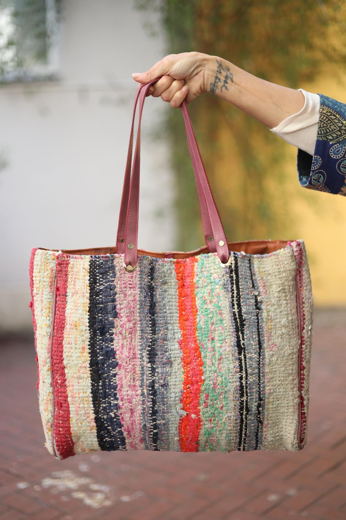 Colorful Handmade Woven Rug Large Bag