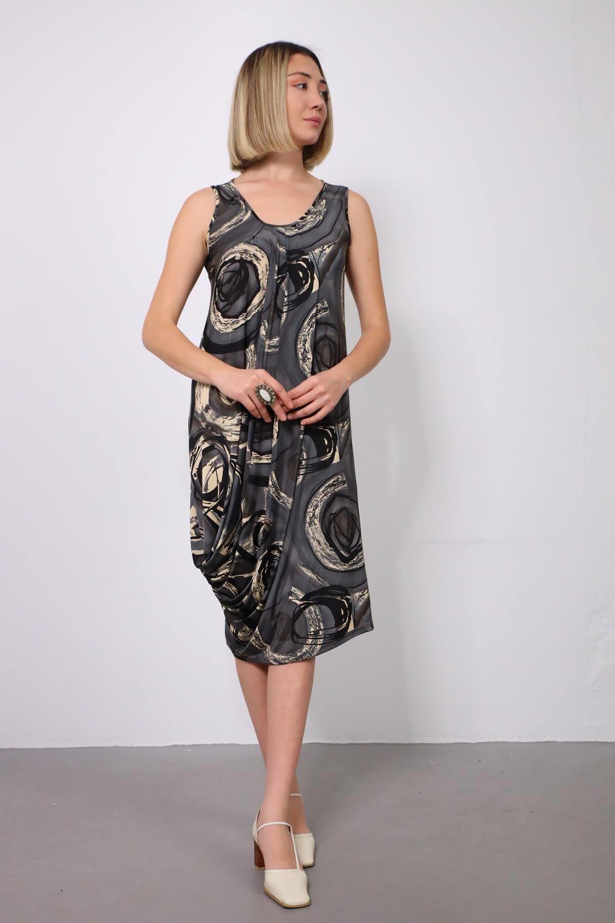 Anthracite Scoop Neck Sleeveless Skirt Detailed Dress - Saman Butik | Shop Online Anthracite Scoop Neck Sleeveless Skirt Detailed Dress