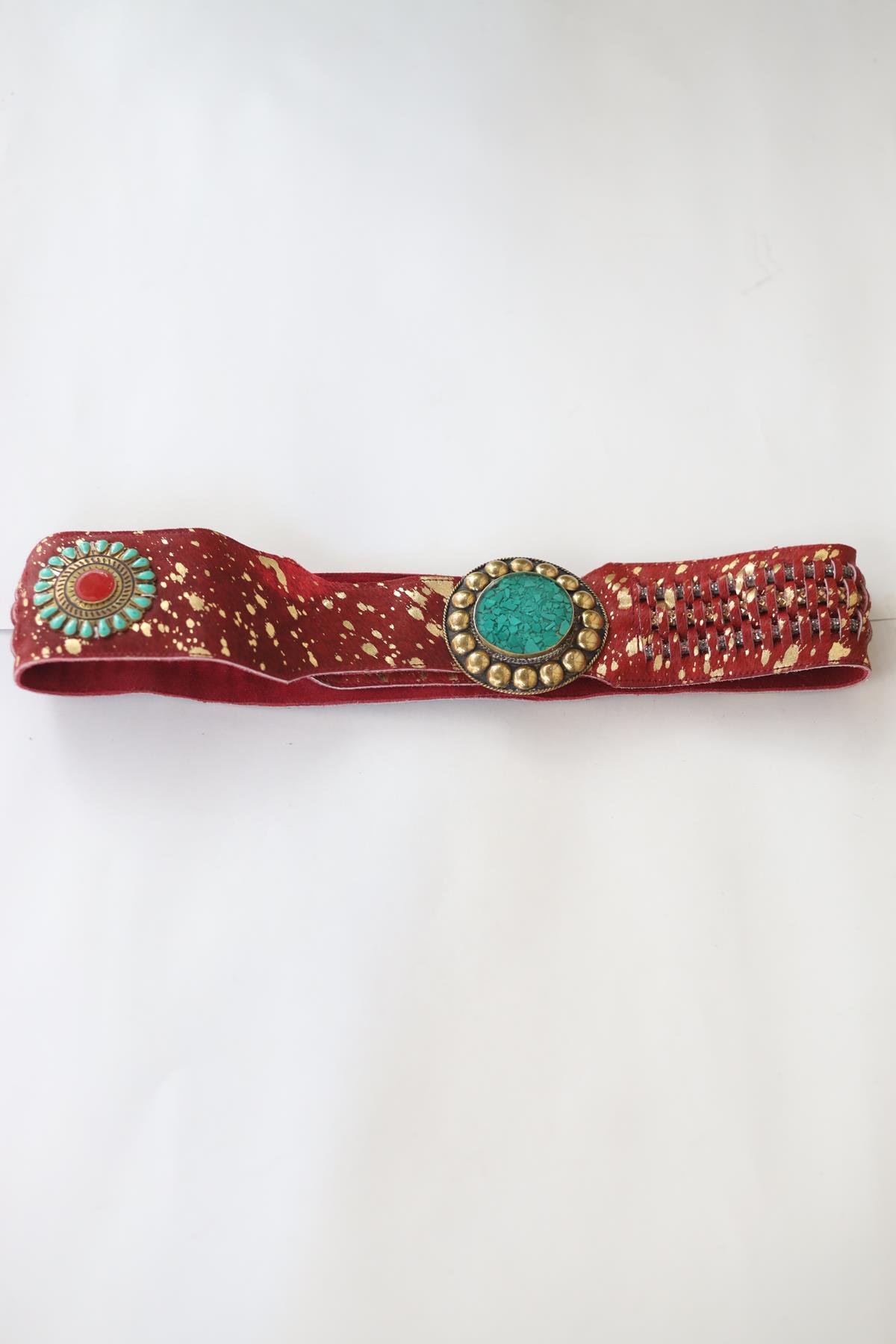 Red Big Buckle Foal Feather Belt