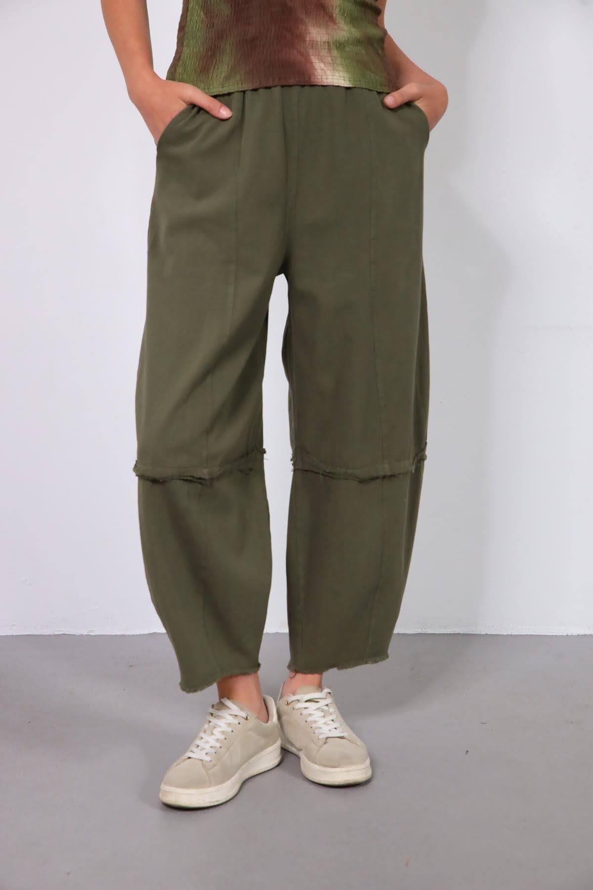 Haki Dikiş Detaylı Gabardin Pantolon - Şaman Butik Haki Dikiş Detaylı Gabardin Pantolon