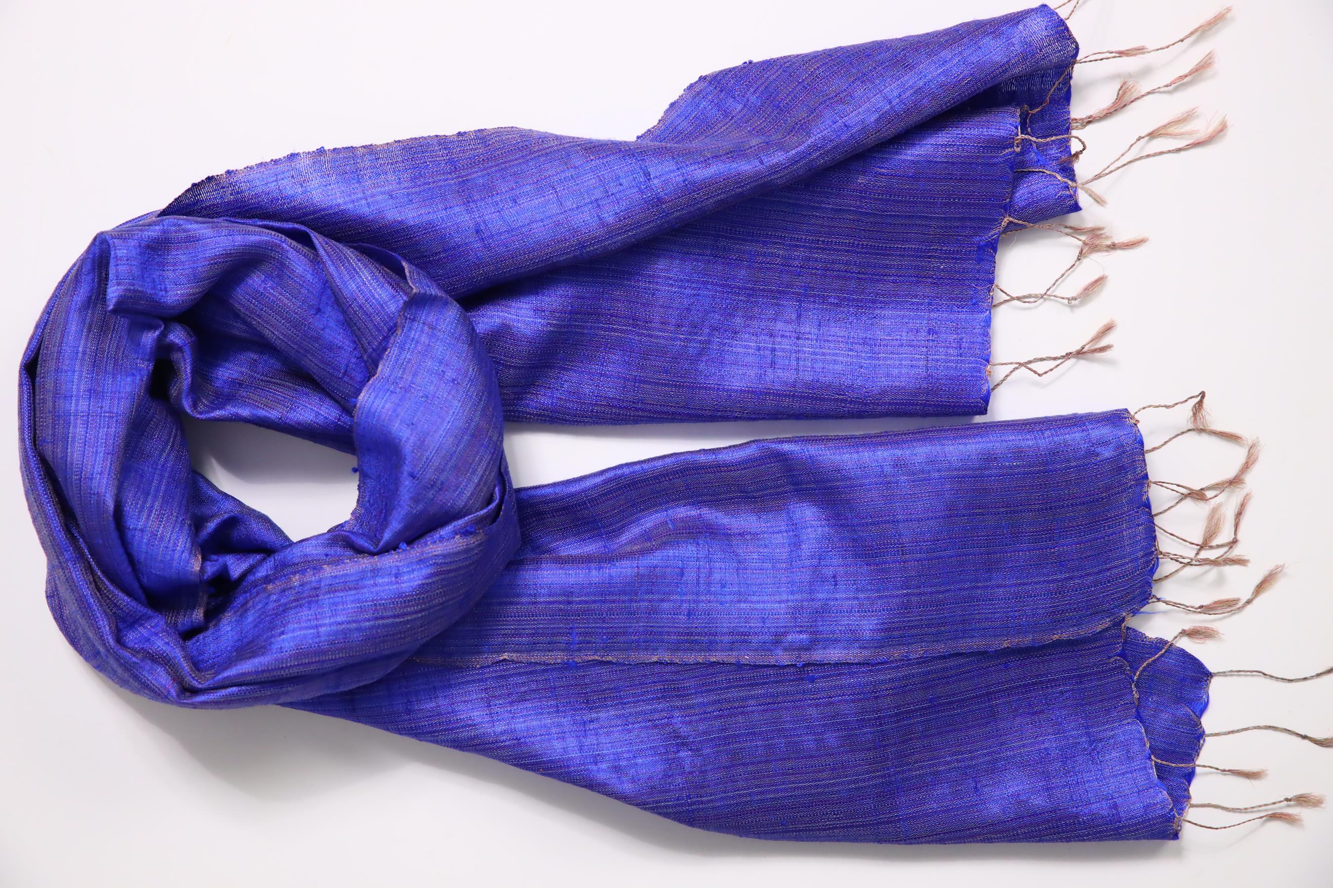 Gece Mavisi Çizgili Otantik İpek Şal - Şaman Butik Gece Mavisi Çizgili Otantik İpek Şal