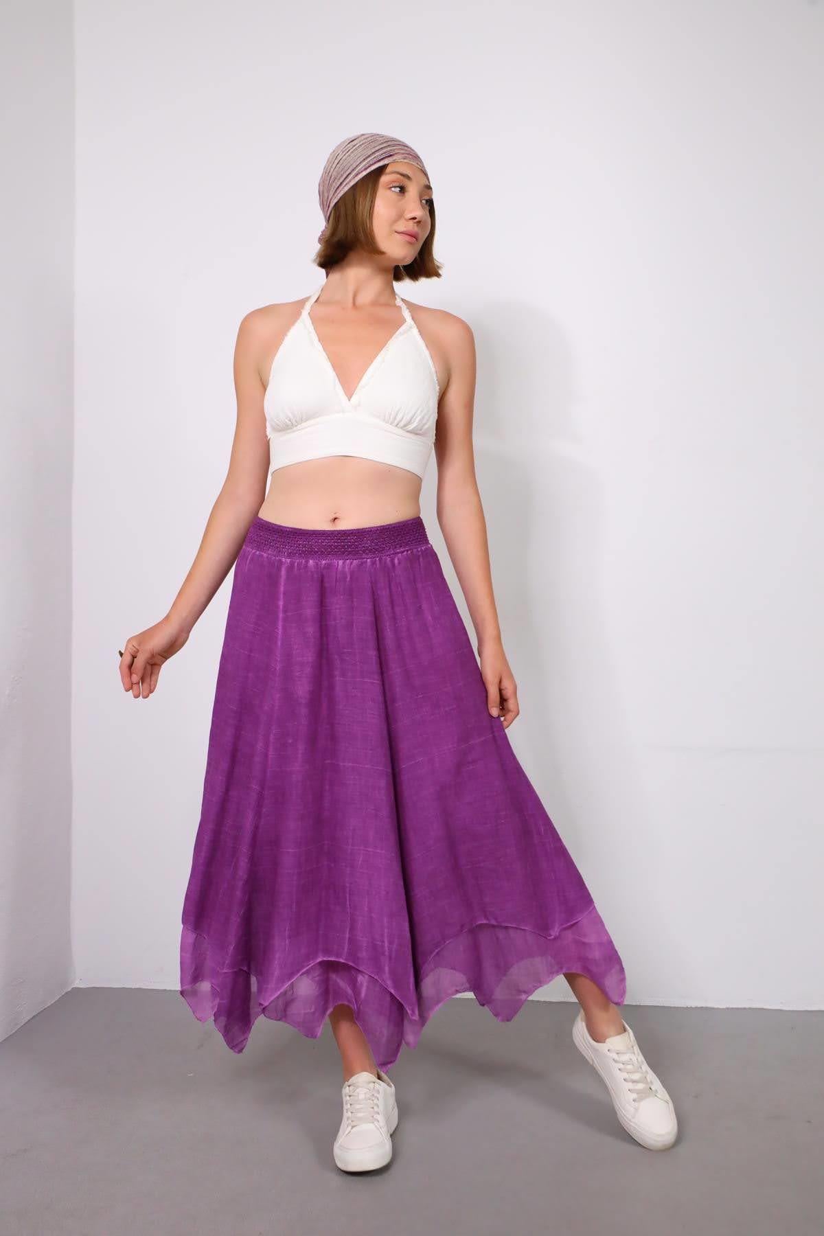 Mor Beli Gipeli Asimetrik Kesim Etek - Şaman Butik Mor Beli Gipeli Asimetrik Kesim Etek