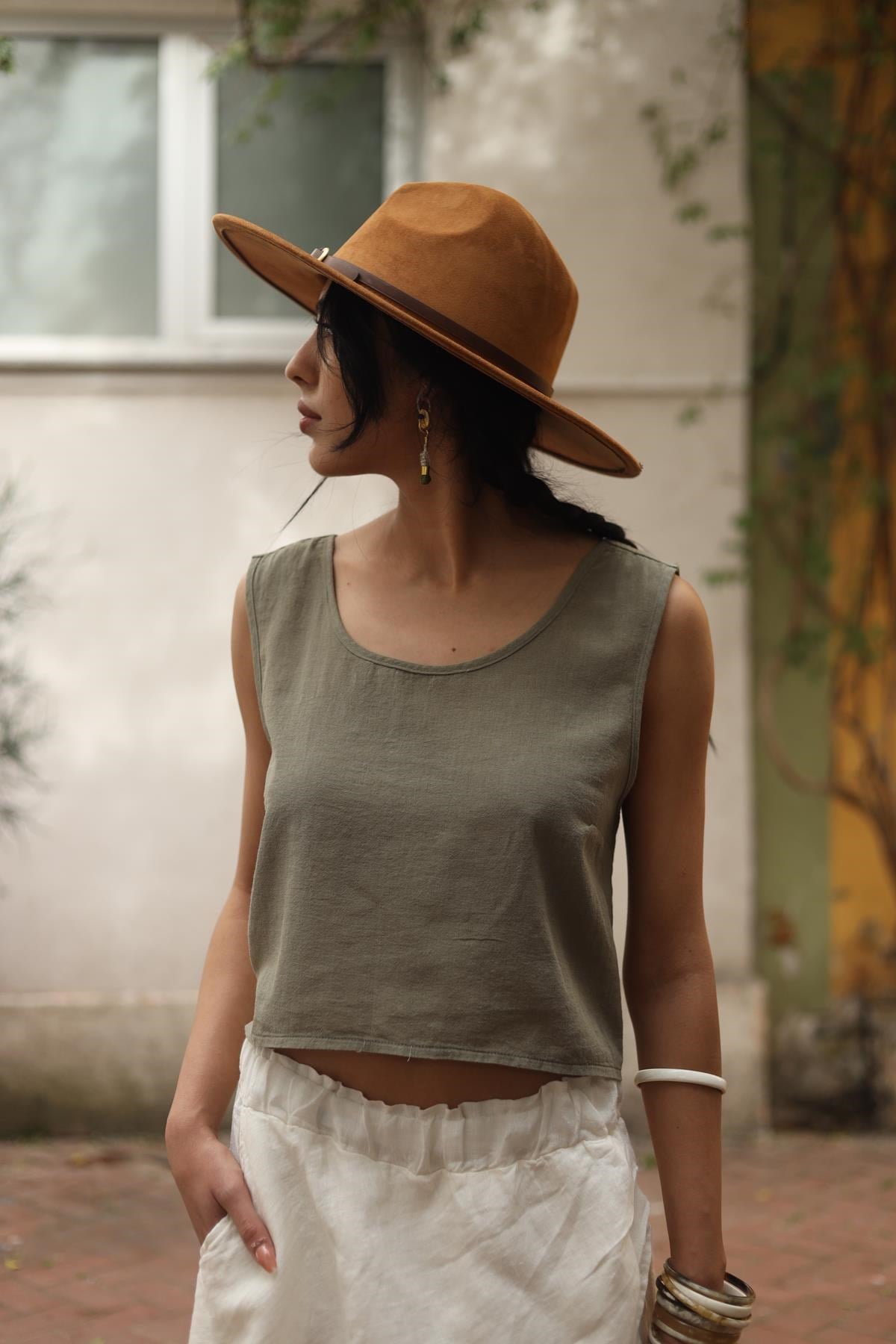 Haki Arkası Çapraz Bluz