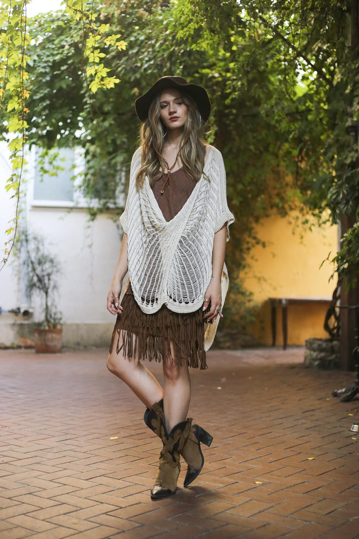 Krem Rengi Önü Çapraz Merserize Bluz