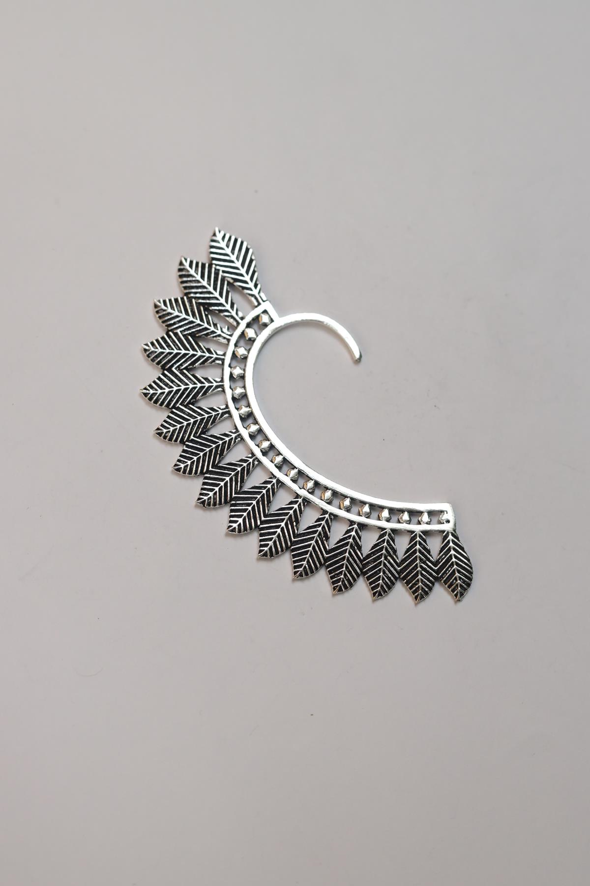Düşük Ayar Gümüş Büyük Desenli Ear Cuff