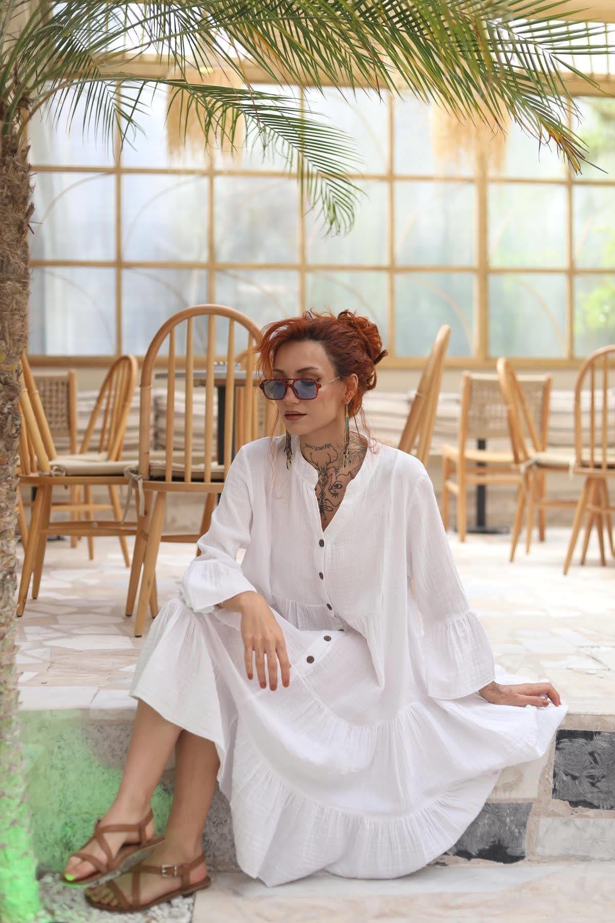 Beyaz Positano Elbise