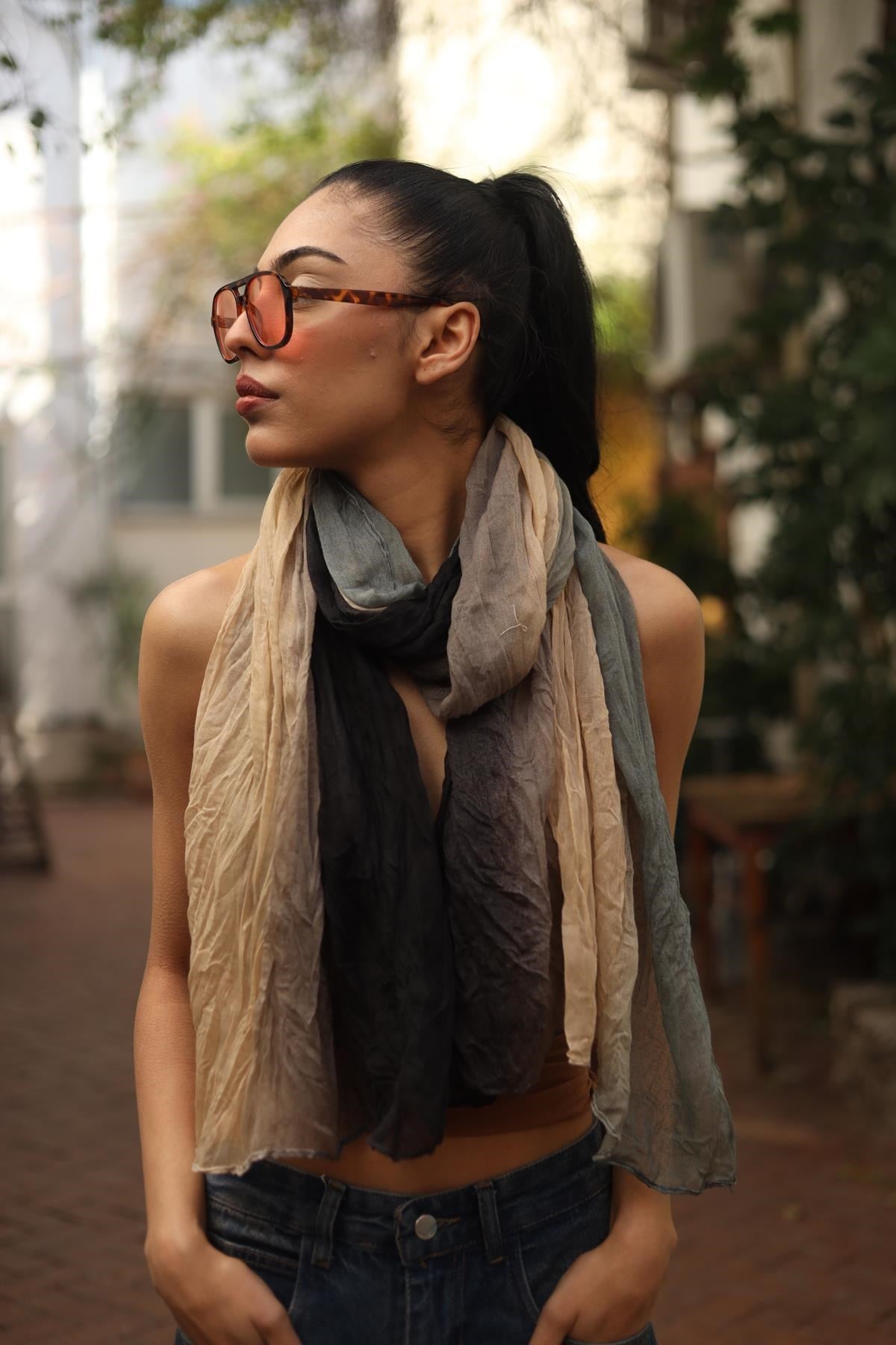 Üç Renkli Pamuk Şal