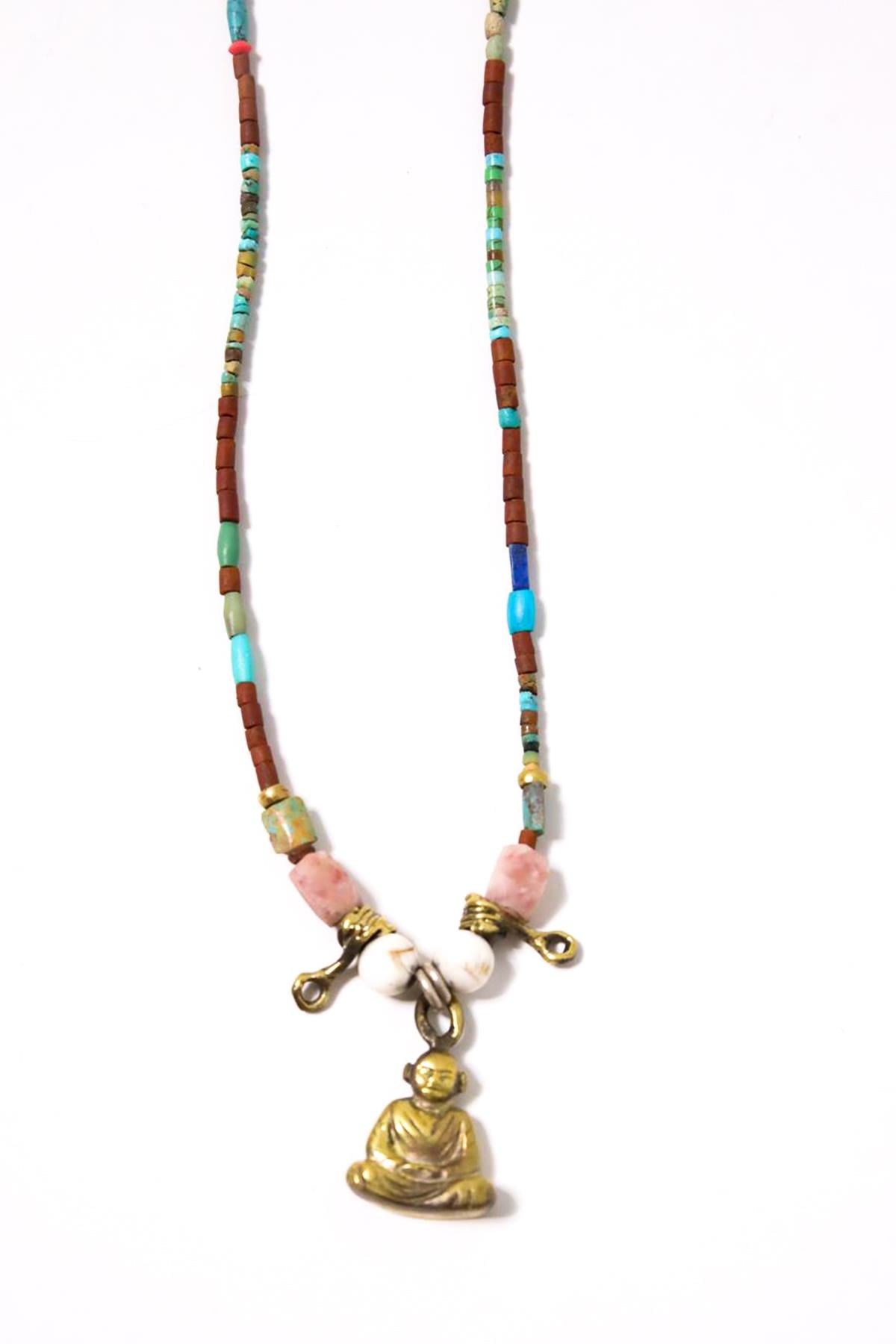  Buda Detaylı Turkuaz Taşlı Uzun Kolye