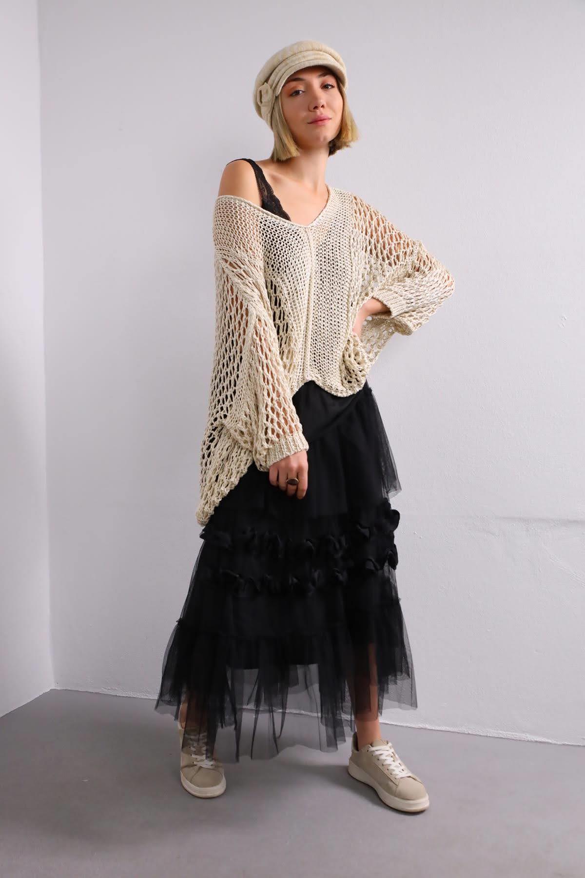 Siyah Katlı Tül Etek - Şaman Butik Siyah Katlı Tül Etek
