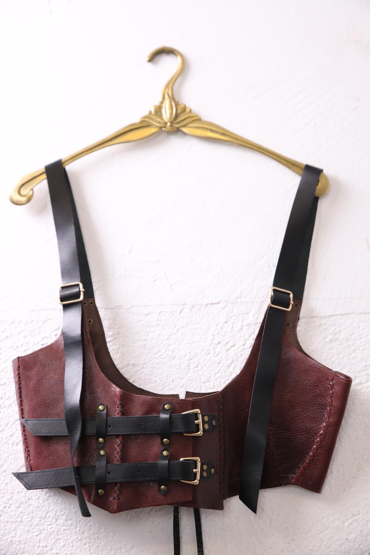 Bordo Kemerli Deri Korse - Şaman Butik Bordo Kemerli Deri Korse