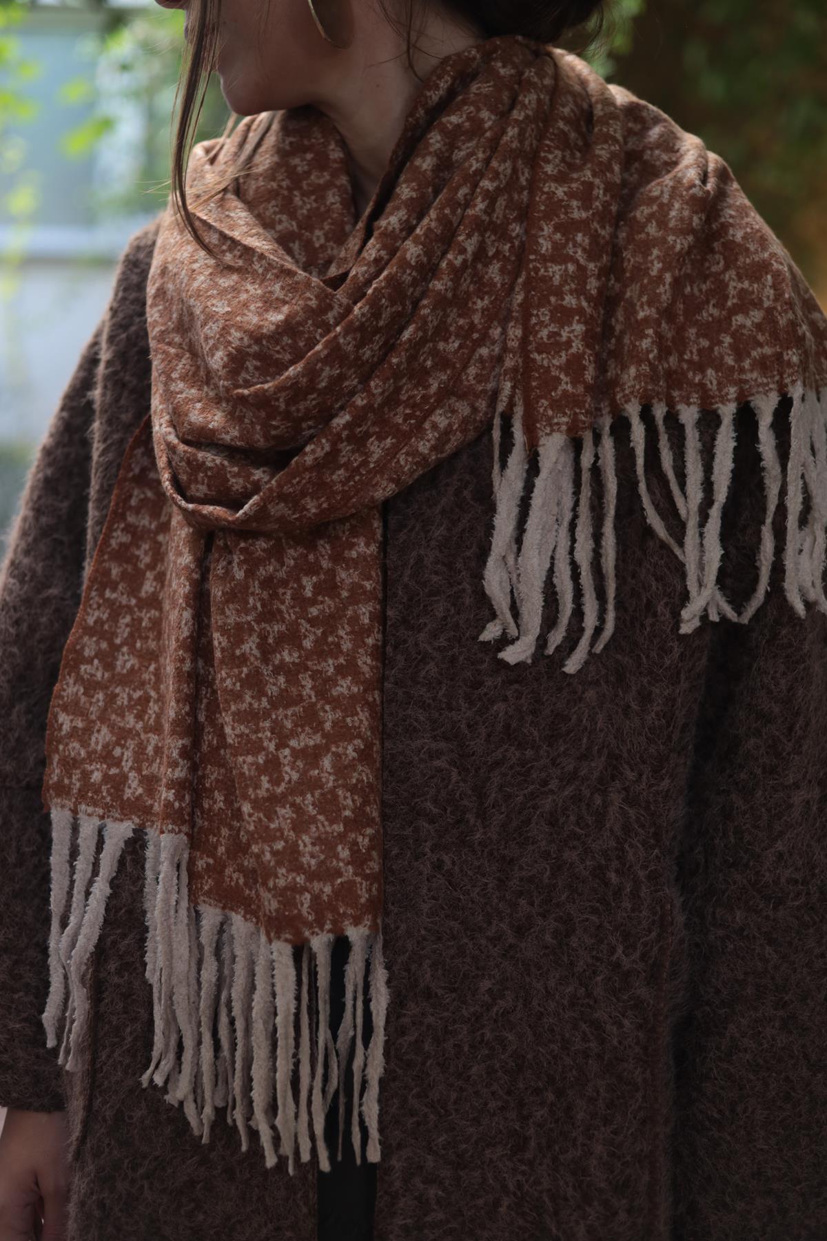 Kiremit Rengi Kazayağı Desenli Kaşmir Şal