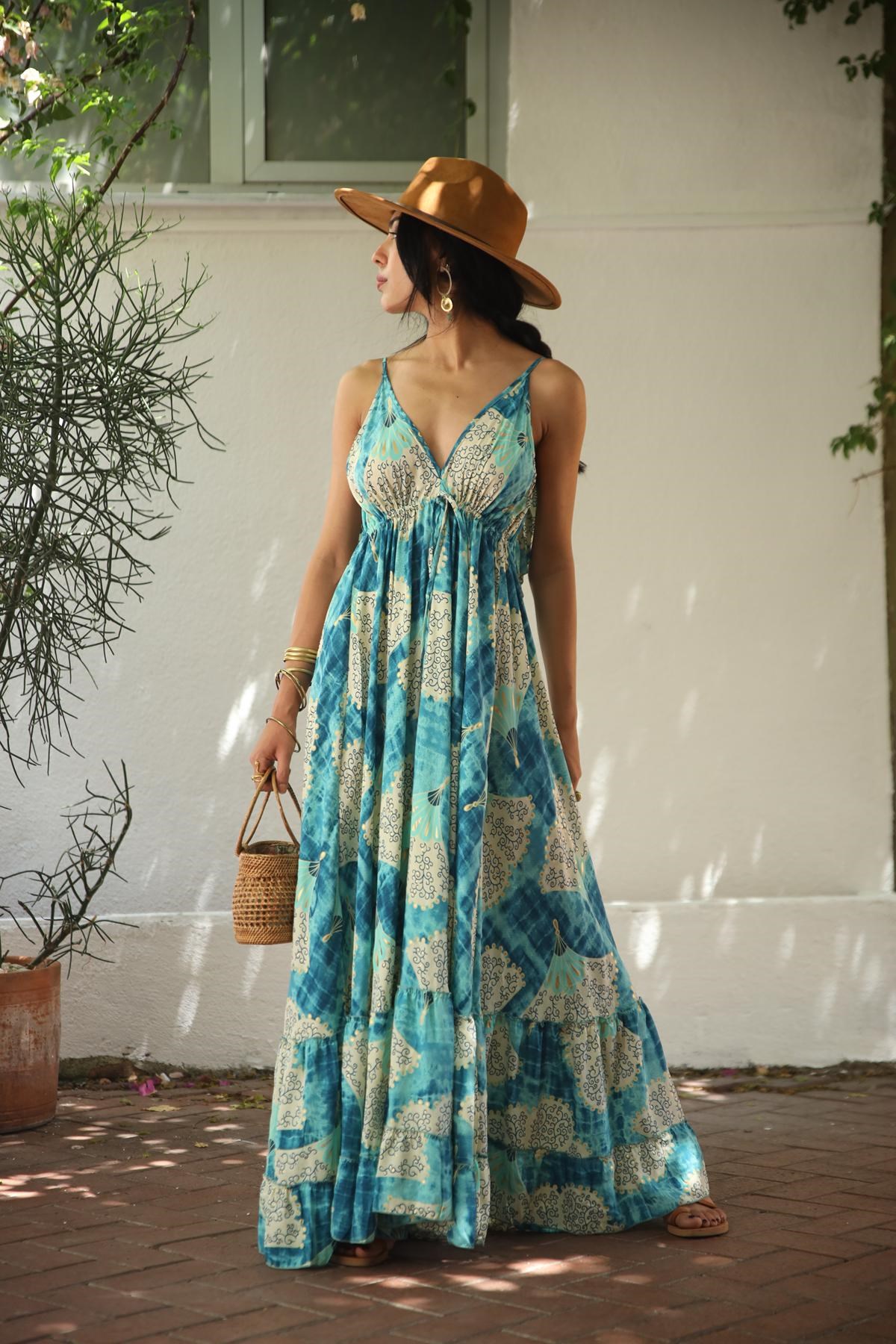 Green Patterned Silk Dress