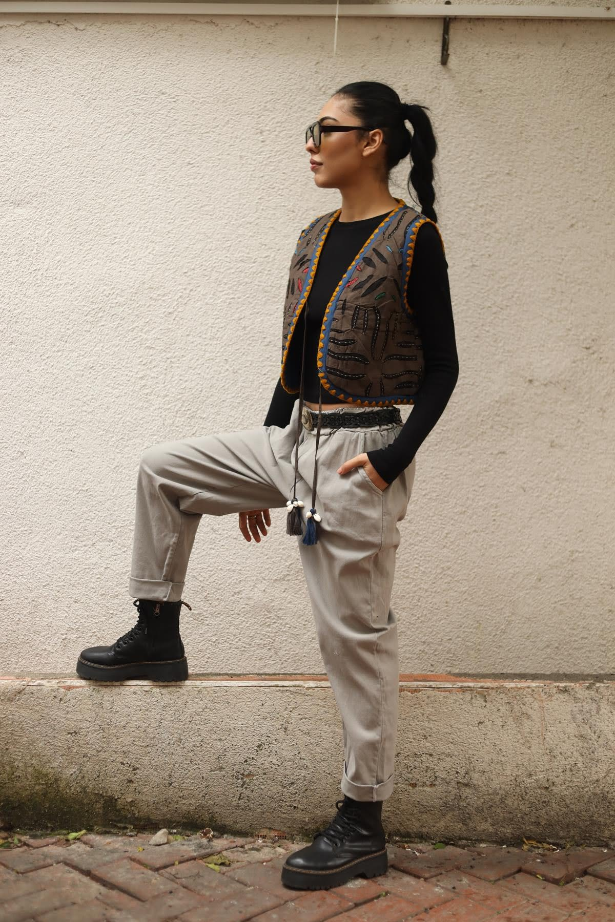 Mink Color Elastic Waist Pants