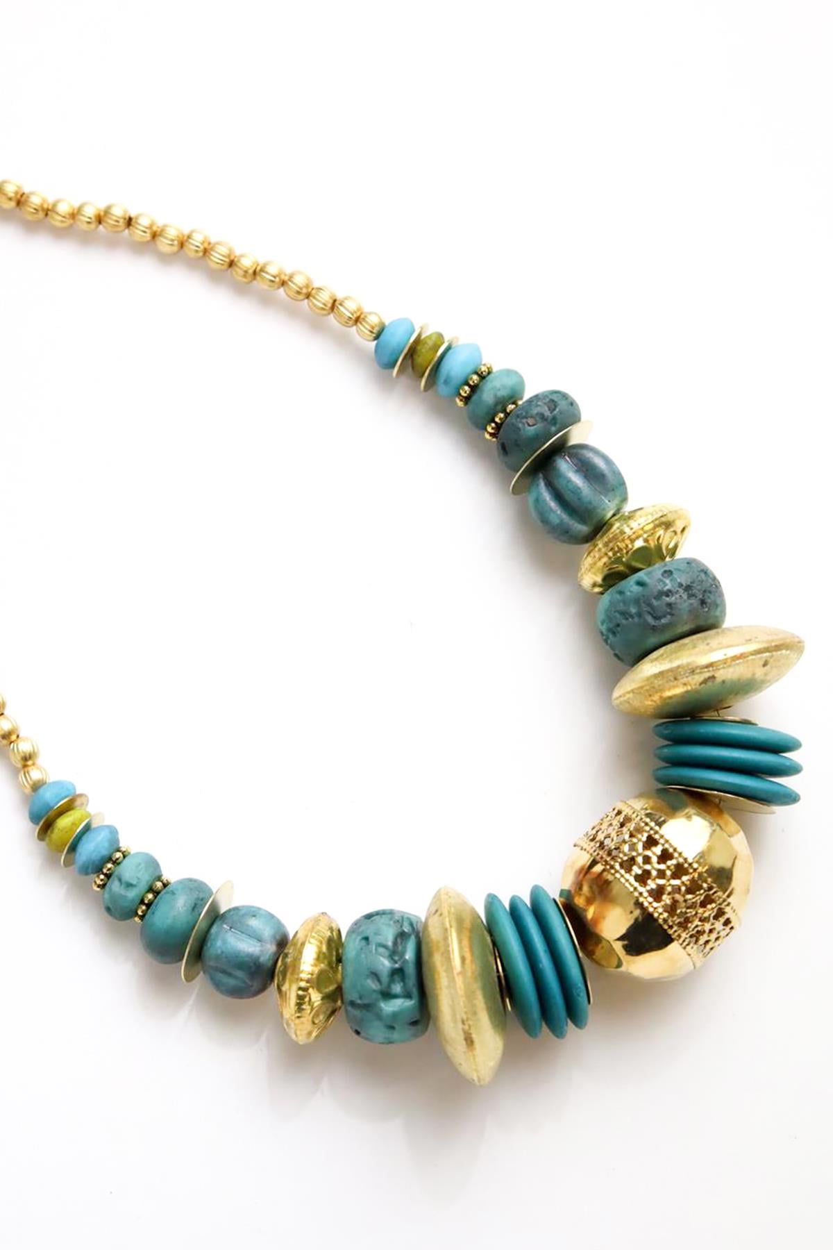 Mavi Taşlı Gold Detaylı Kolye - Şaman Butik Mavi Taşlı Gold Detaylı Kolye