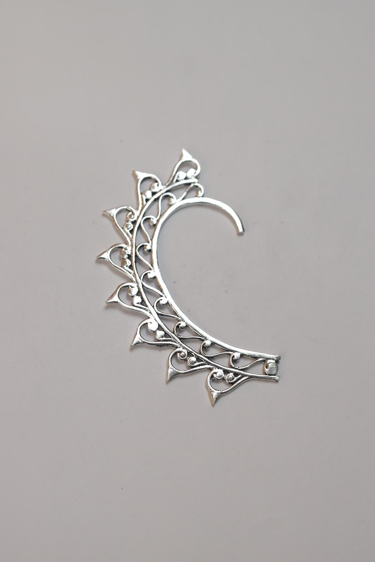 Düşük Ayar Gümüş Büyük Desenli Ear Cuff