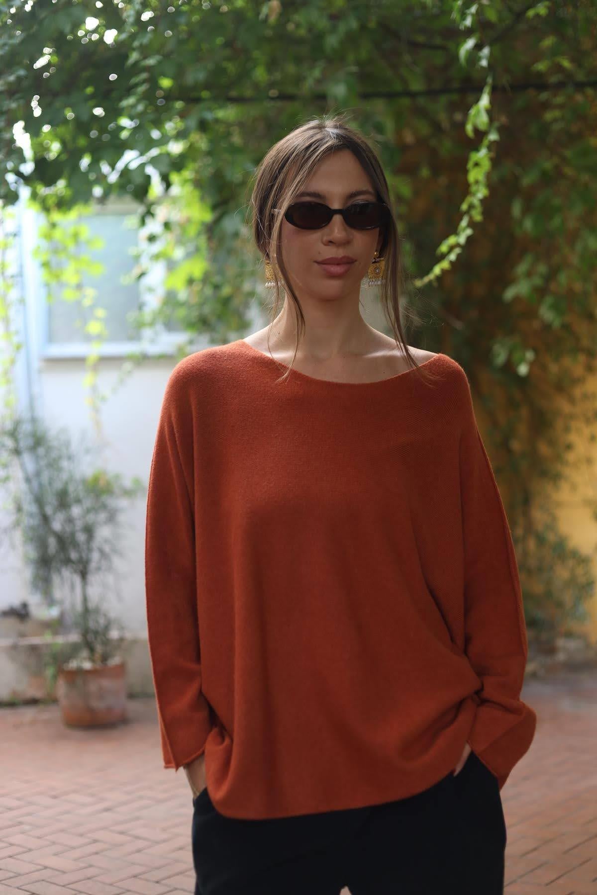 Kiremit Rengi Bisiklet Yaka Dikişsiz Kazak