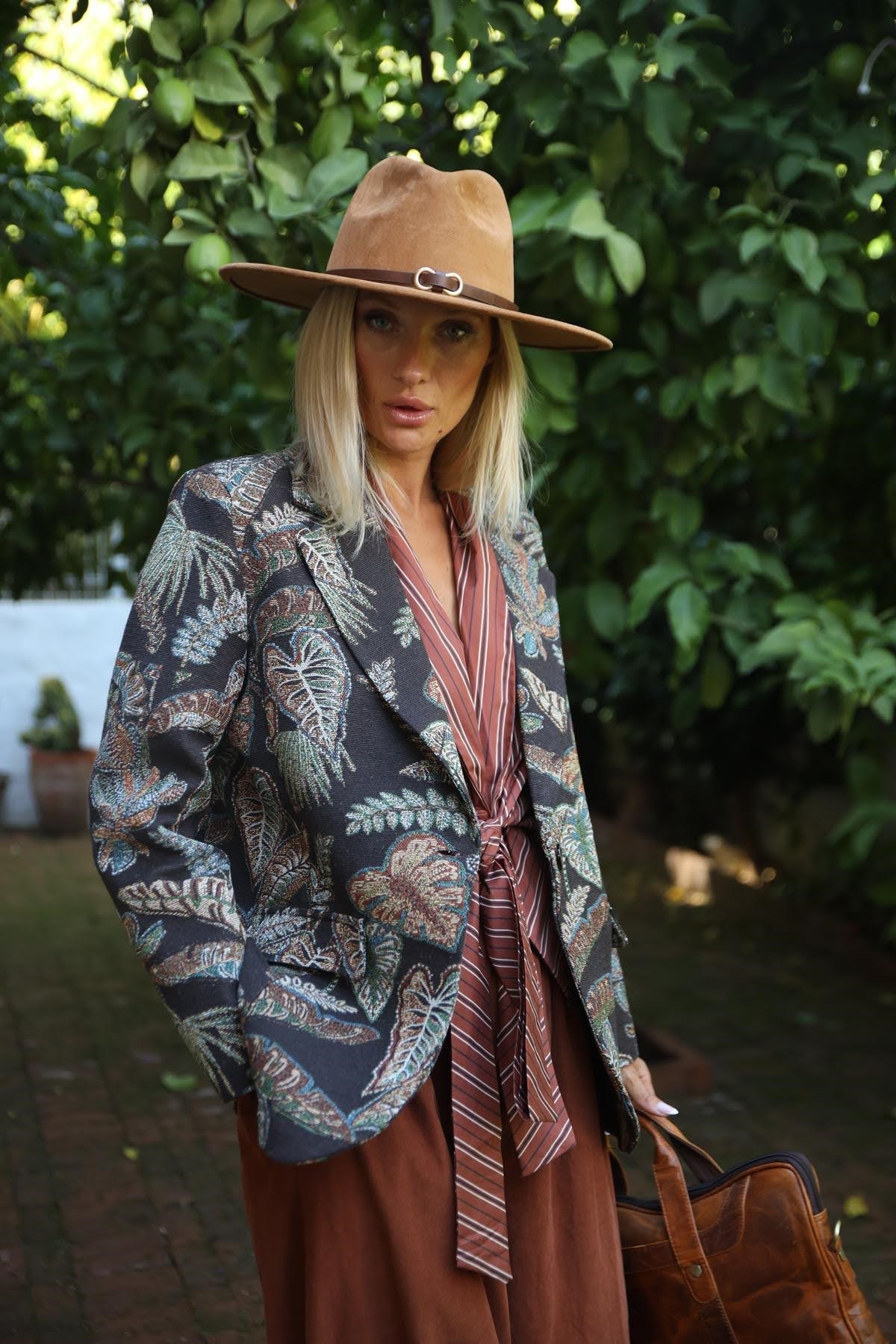 Kahverengi Desenli Blazer Ceket