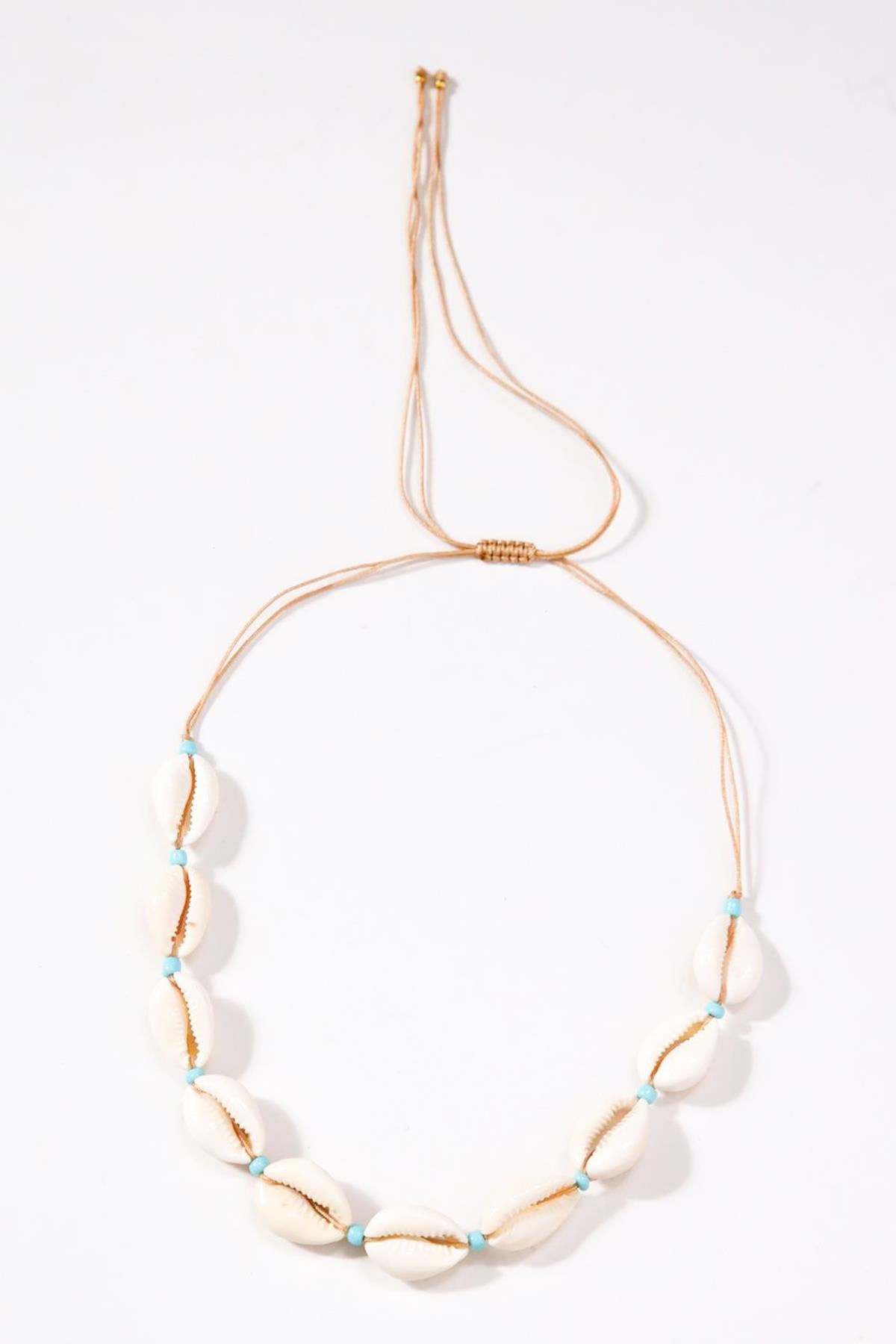  Mavi Boncuk Deatylı Deniz Kabuğu Kolye