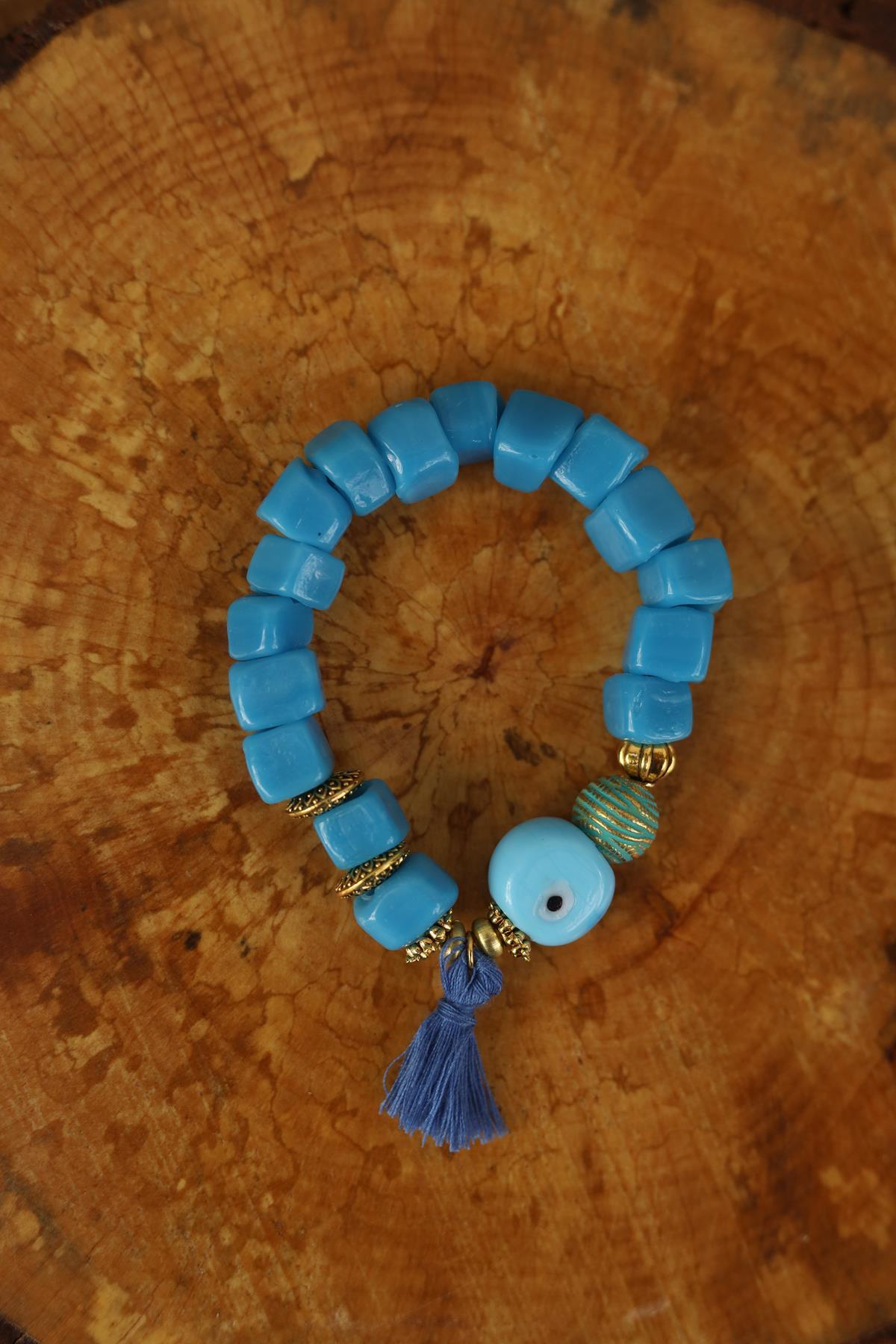 Nazar Boncuğu Detaylı Mavi Cam Bileklik