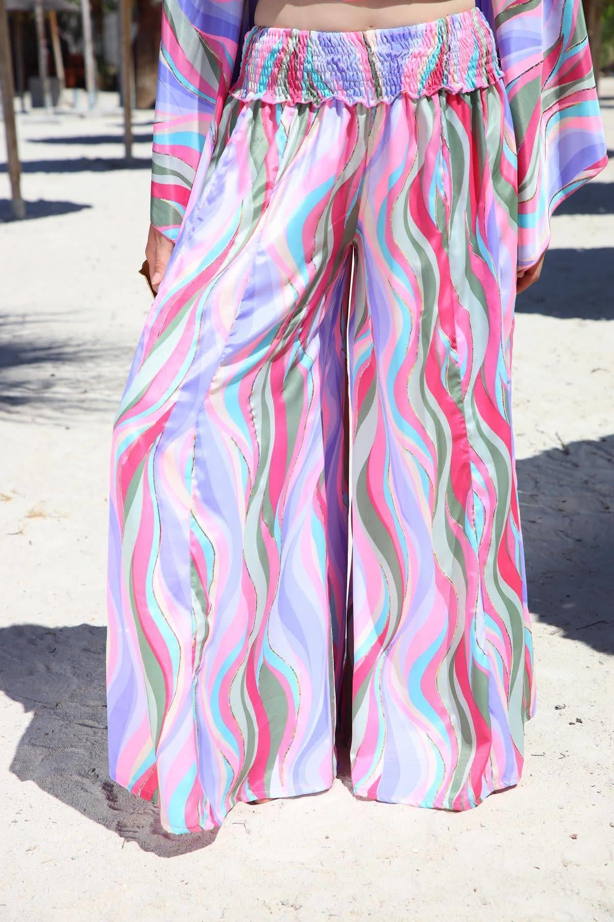 Lila Beli Gipeli İpek Yarasa Pantolon - Şaman Butik Lila Beli Gipeli İpek Yarasa Pantolon