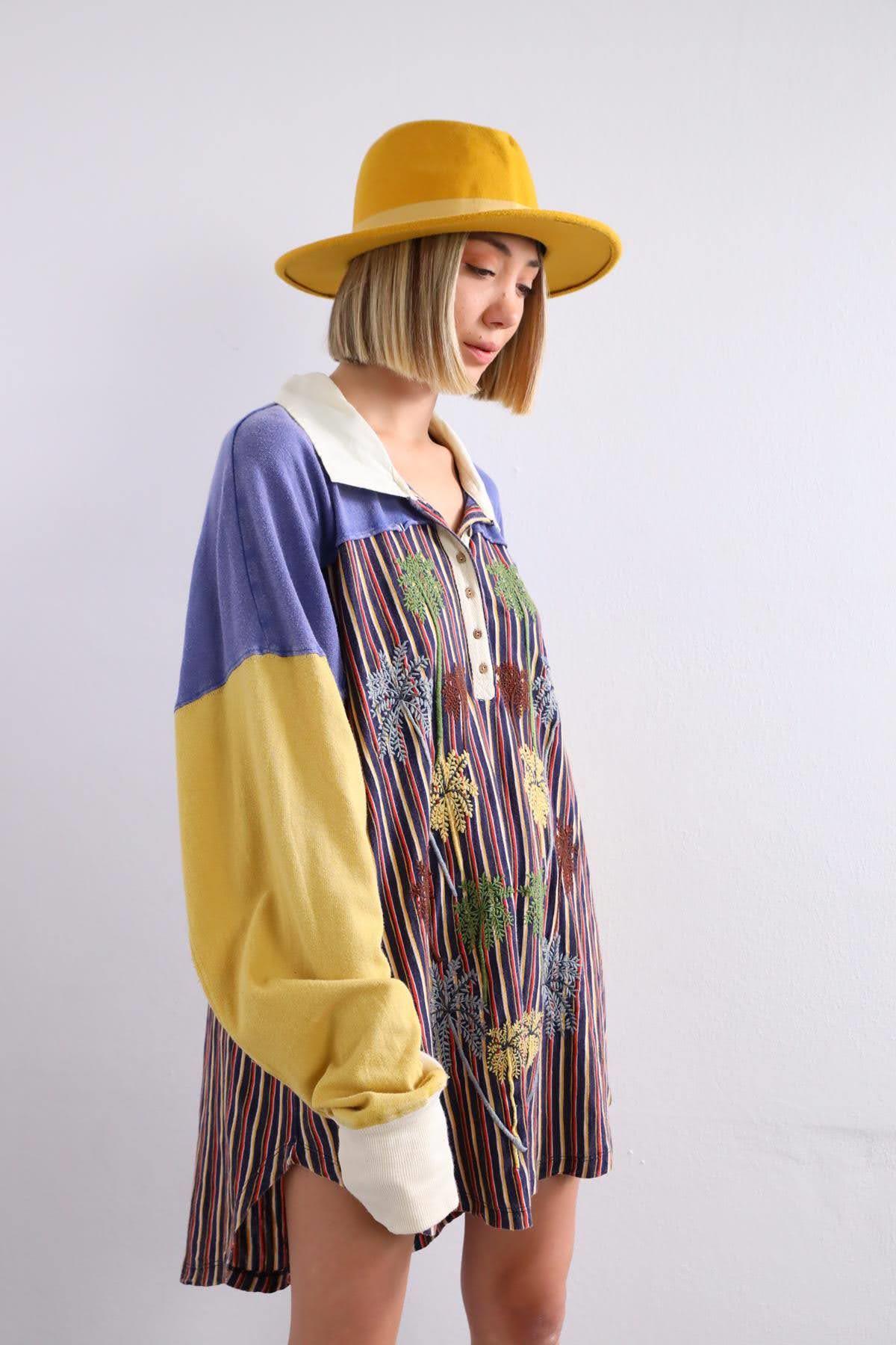 Renkli Parça Detaylı Çizgili Tunik - Şaman Butik Renkli Parça Detaylı Çizgili Tunik