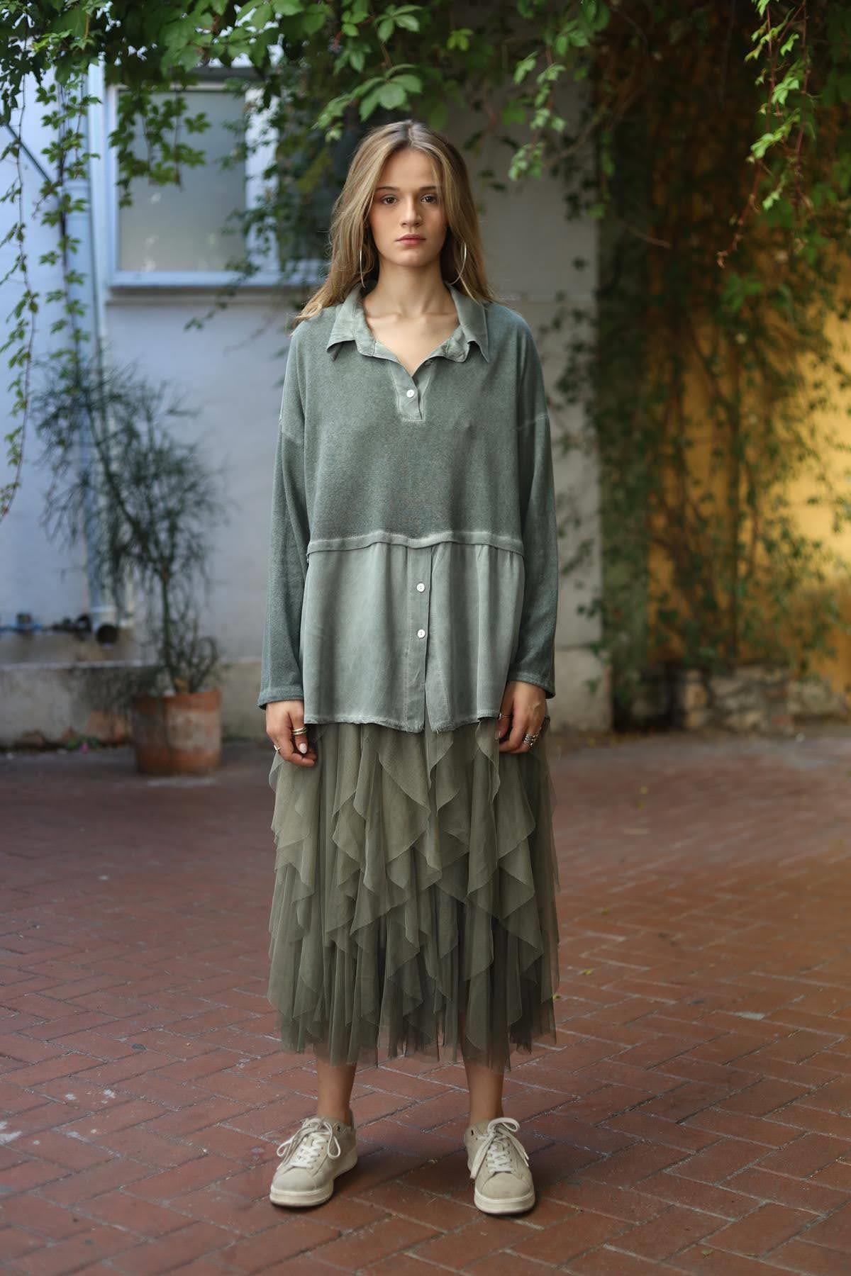 Khaki Patched Shirt Blouse