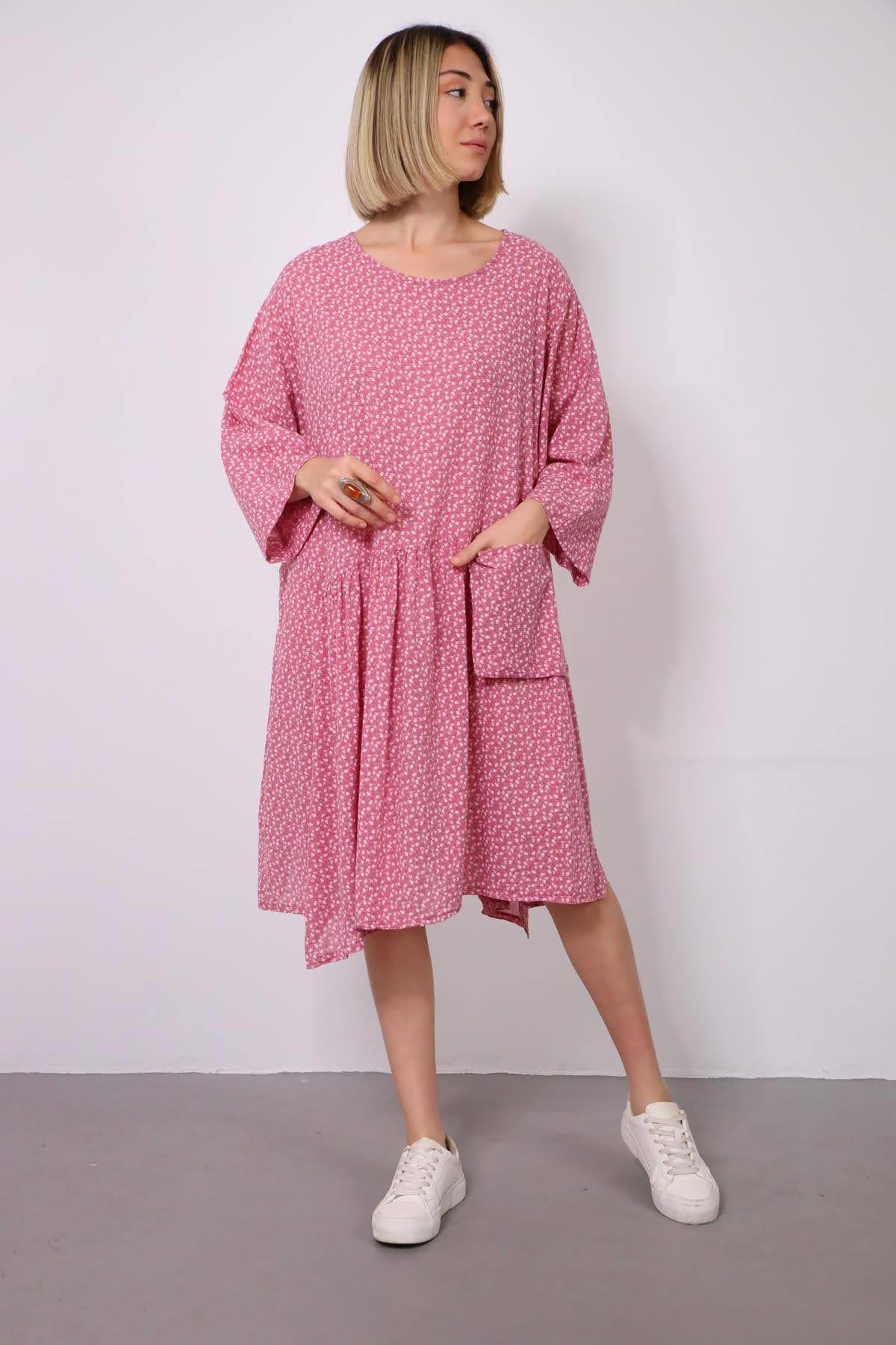 Gül Kurusu Minik Çiçekli Cepli Elbise - Şaman Butik - Bohem Giyim ve Aksesuar | Kadın & Erkek Gül Kurusu Minik Çiçekli Cepli Elbise