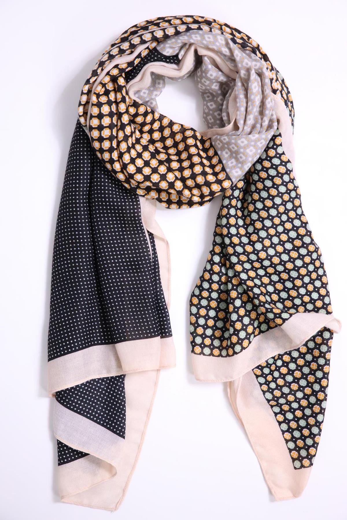 Krem Rengi Parça Parça Desenli Otantik Şal - Şaman Butik Krem Rengi Parça Parça Desenli Otantik Şal