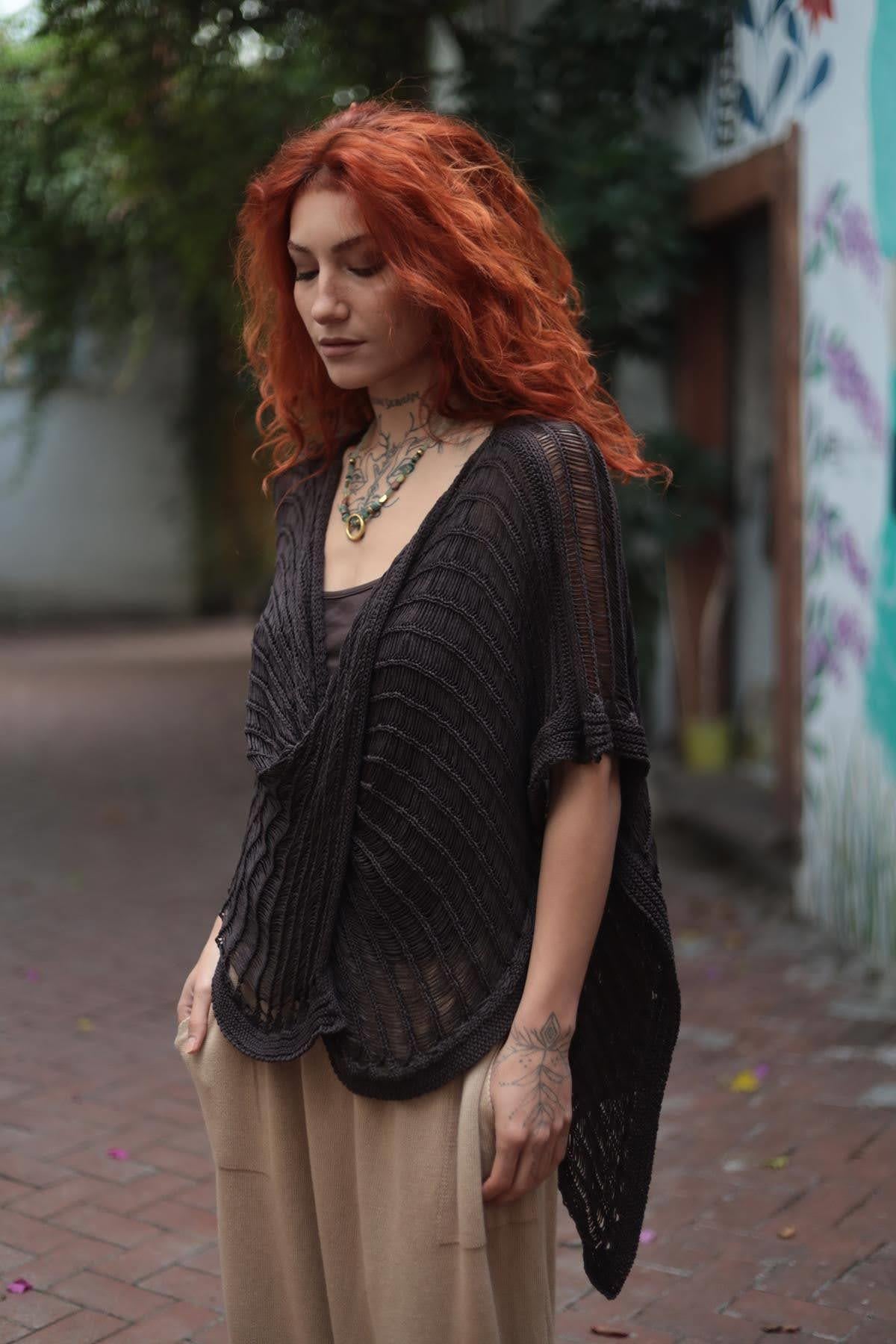 Kahverengi Önü Çapraz Merserize Bluz