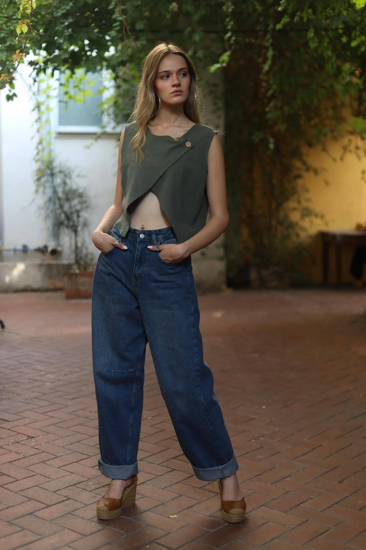 Haki Kolsuz Kruvaze Bluz