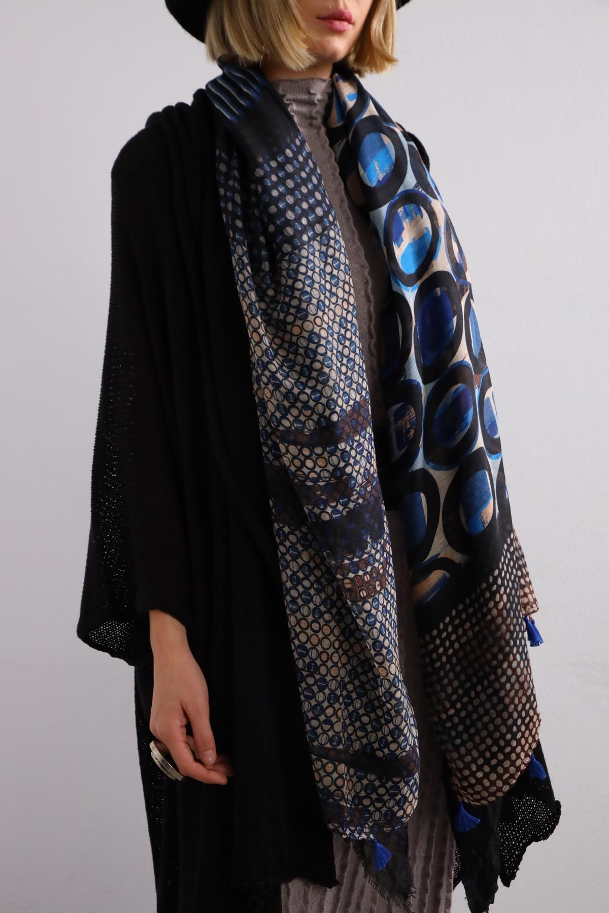 Mavi Halka Desenli Otantik Şal - Şaman Butik Mavi Halka Desenli Otantik Şal