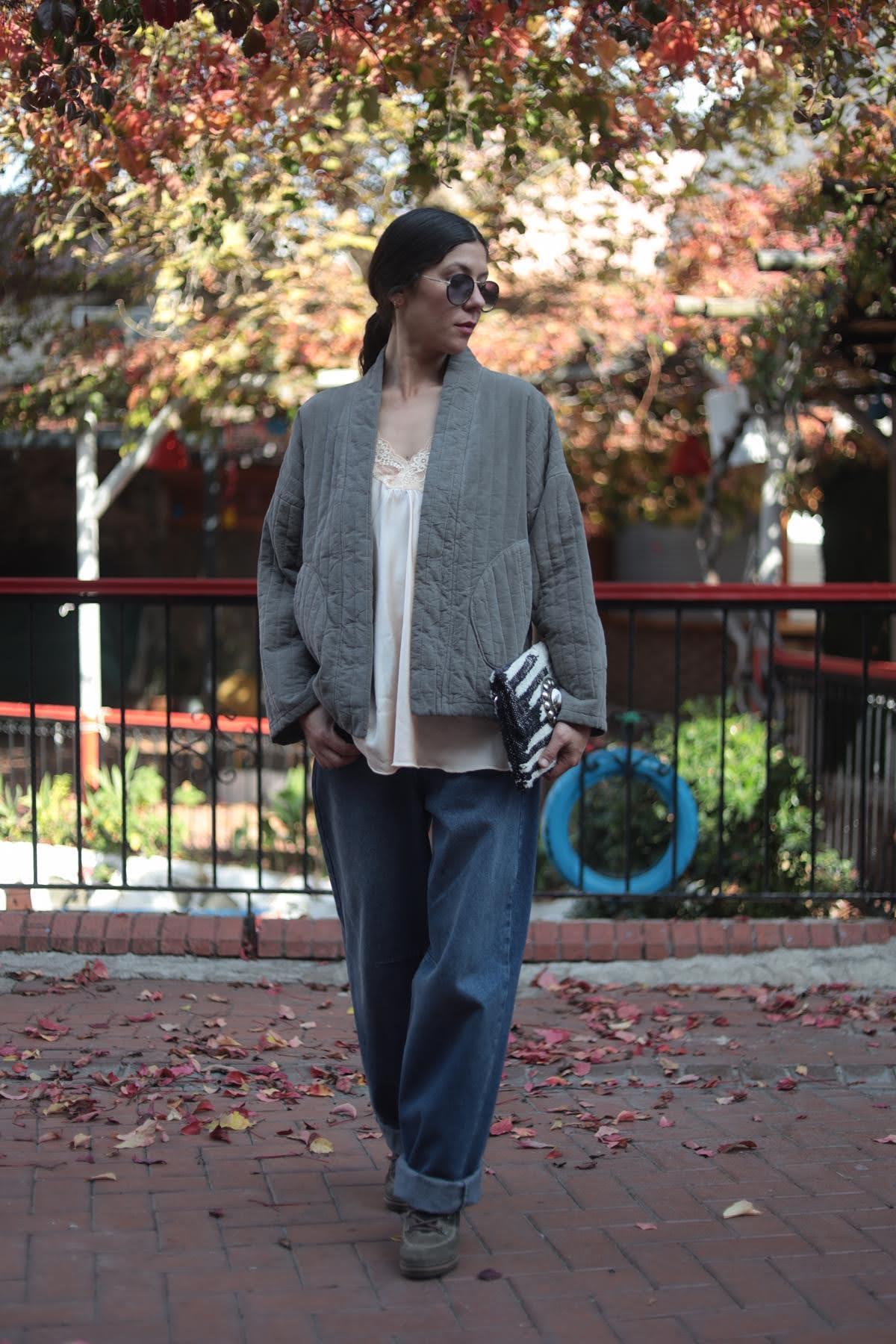 Vizon Rengi Cepli Kadife Kapitone Ceket