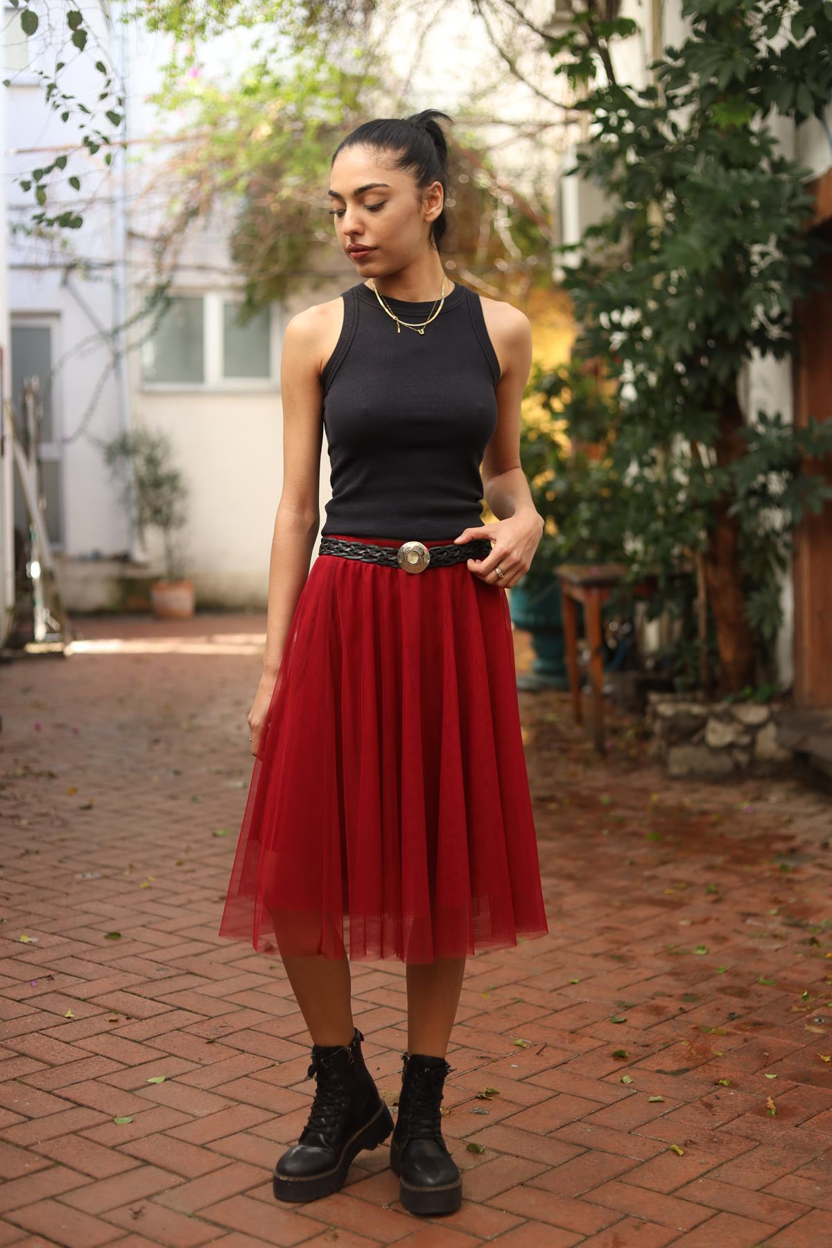 Burgundy Short Tulle Skirt