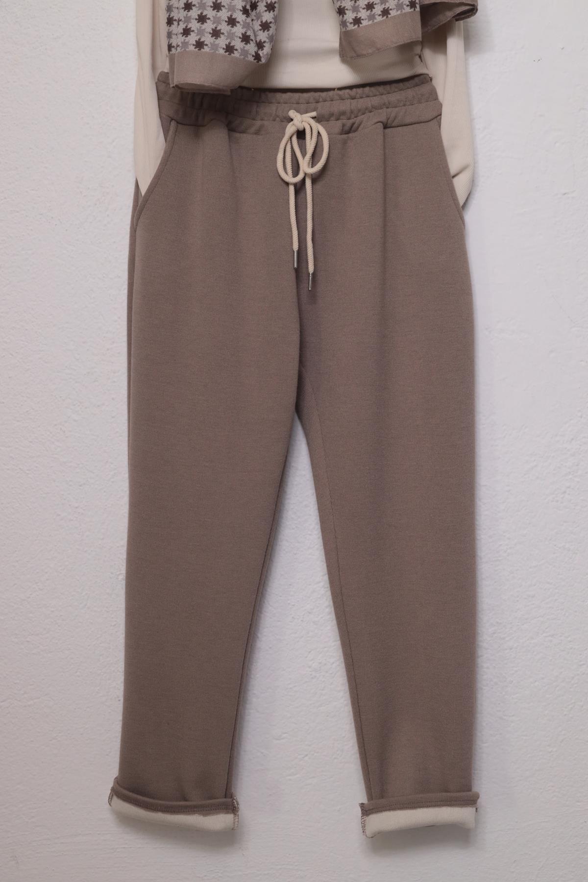 Vizon Rengi Beli İpli Triko Pantolon