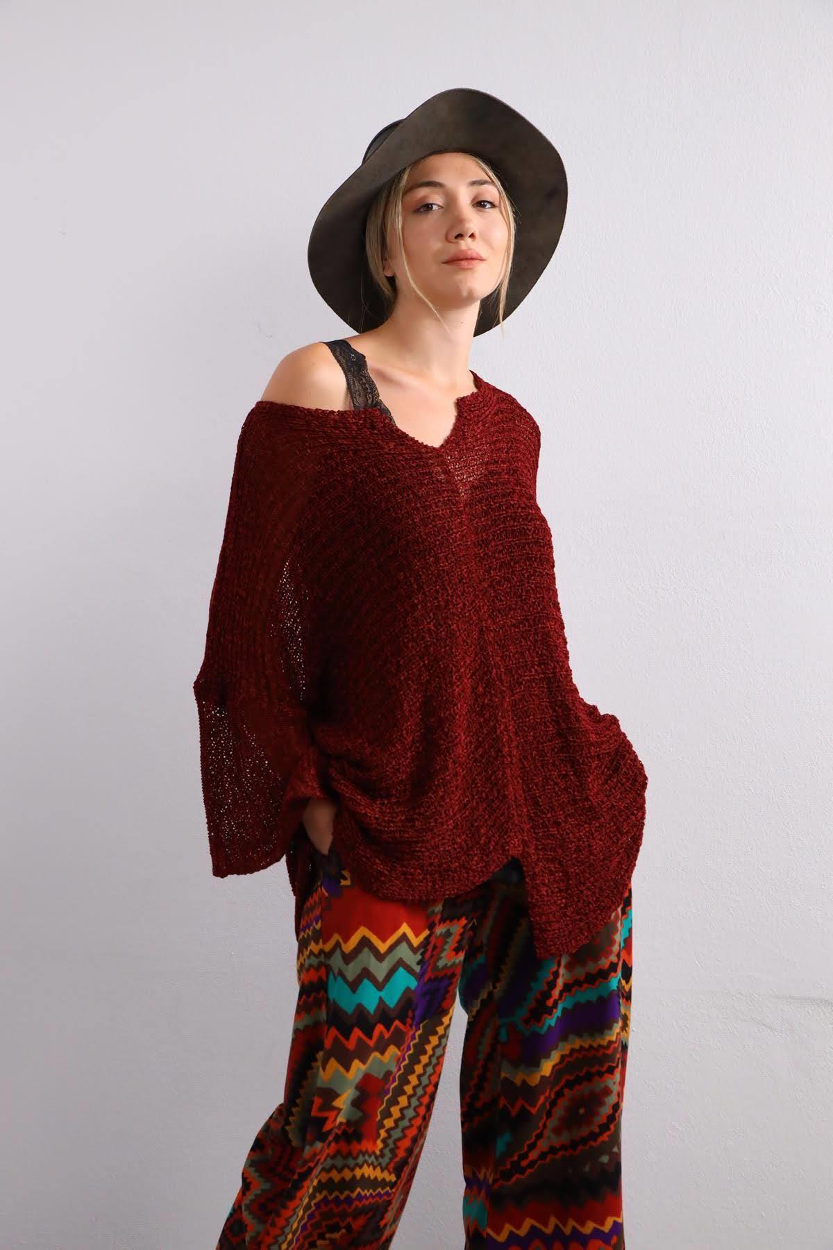 Bordo Yakası Kesik Detay Merserize Bluz - Şaman Butik - Bohem Giyim ve Aksesuar | Kadın & Erkek Bordo Yakası Kesik Detay Merserize Bluz