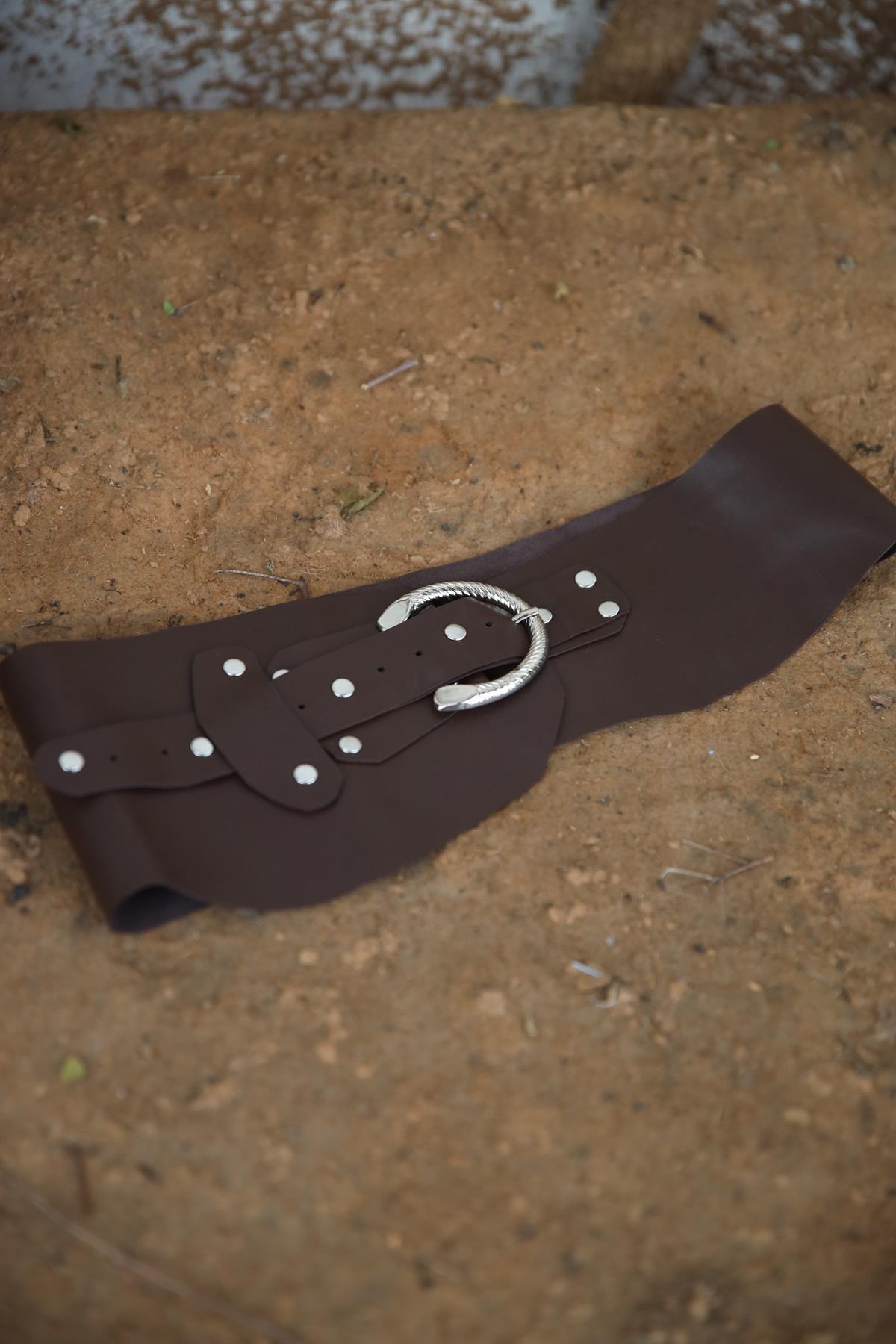 Brown Stud Detail Patched Leather Belt