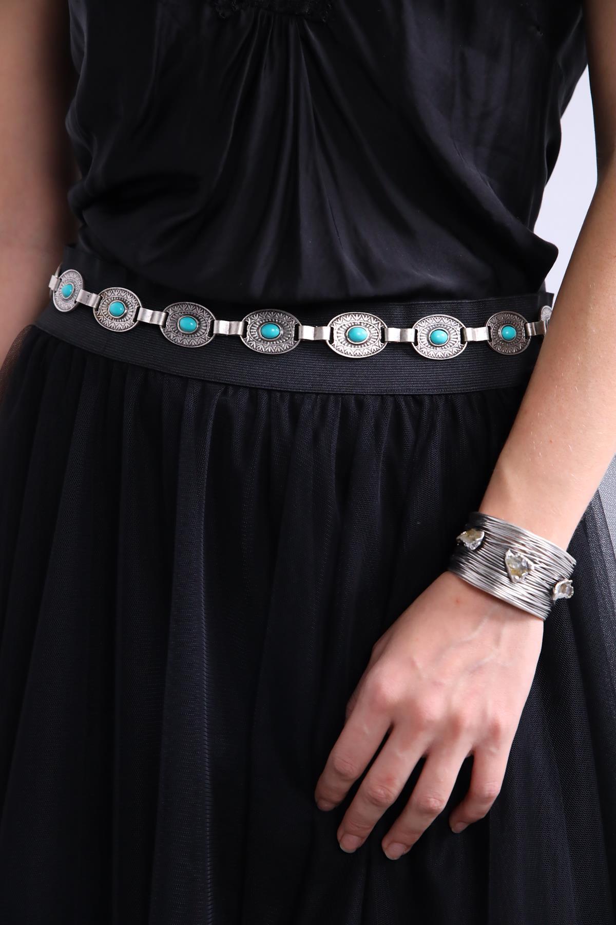 Turkuaz Doğal Taşlı Tasarım Kemer - Şaman Butik Turkuaz Doğal Taşlı Tasarım Kemer