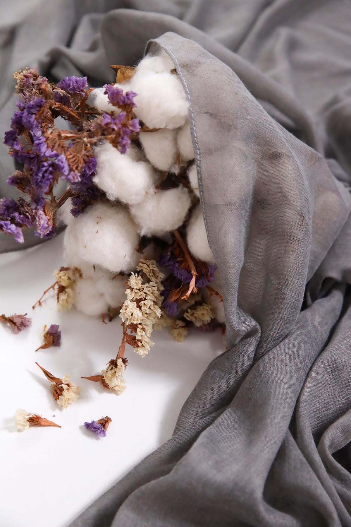 Gri Dikişli Pamuk Şal - Şaman Butik Gri Dikişli Pamuk Şal