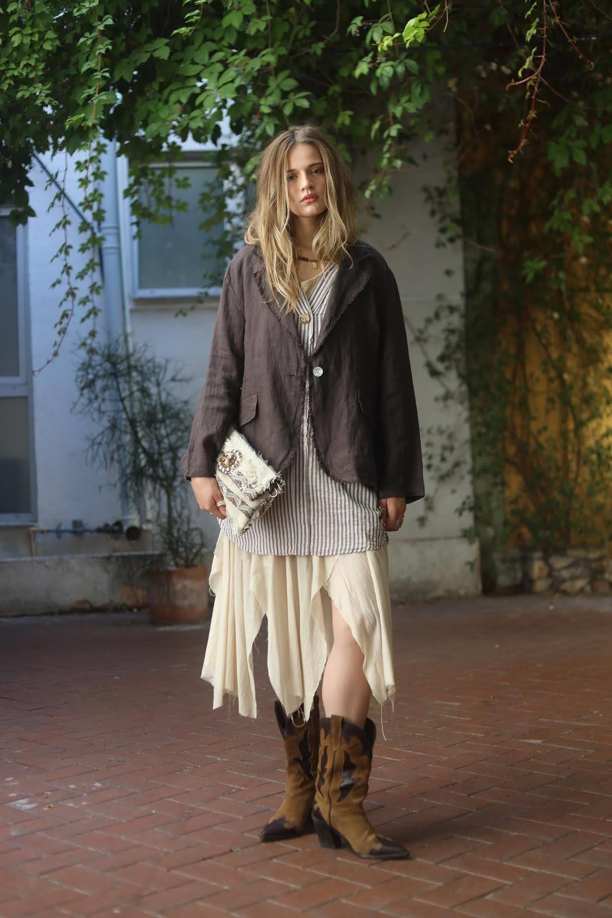 Brown Fringed Linen Jacket
