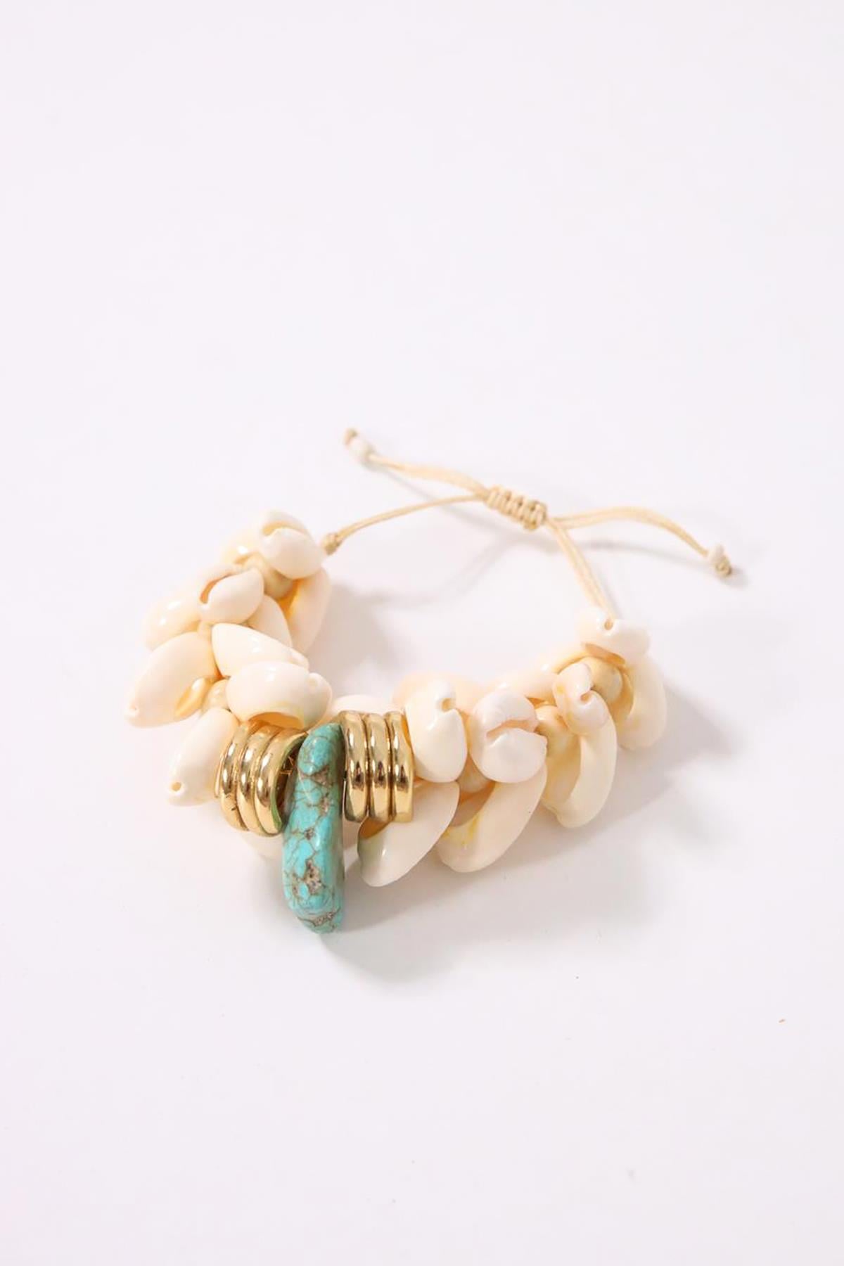  Gold Tasarım Turkuaz Detaylı Deniz Kabuğu Kolye