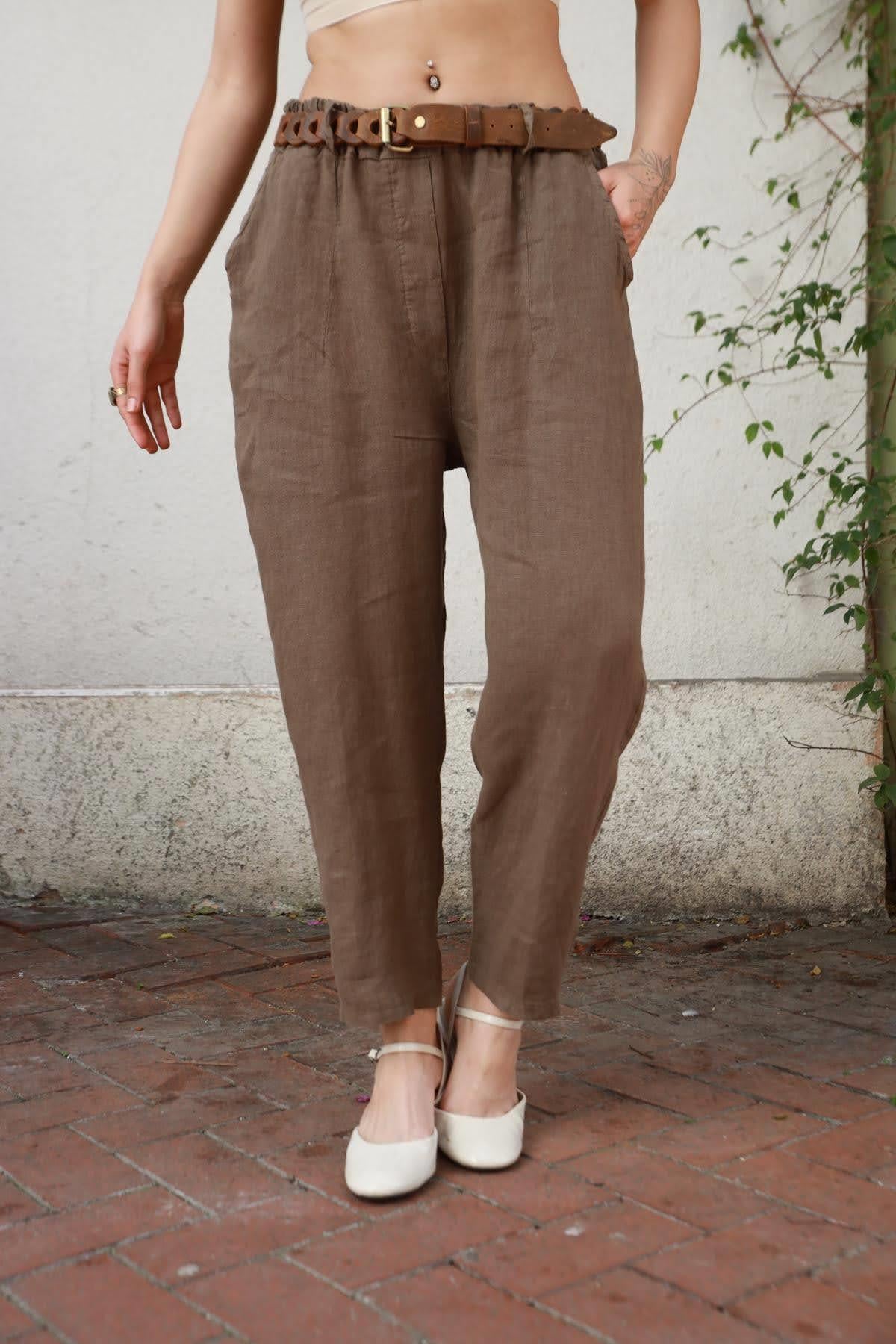 Kahverengi Keten Judith Pantolon