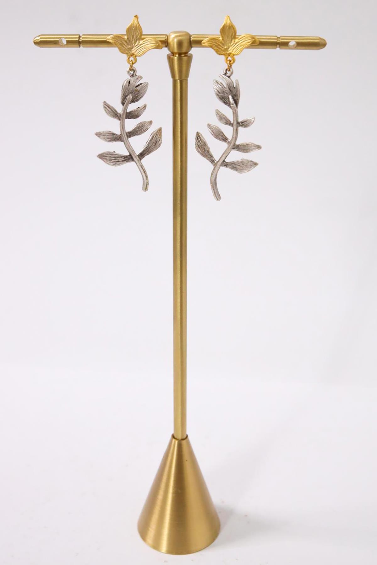  Yaprak Tasarım Altın Ve Gümüş Kaplama Küpe