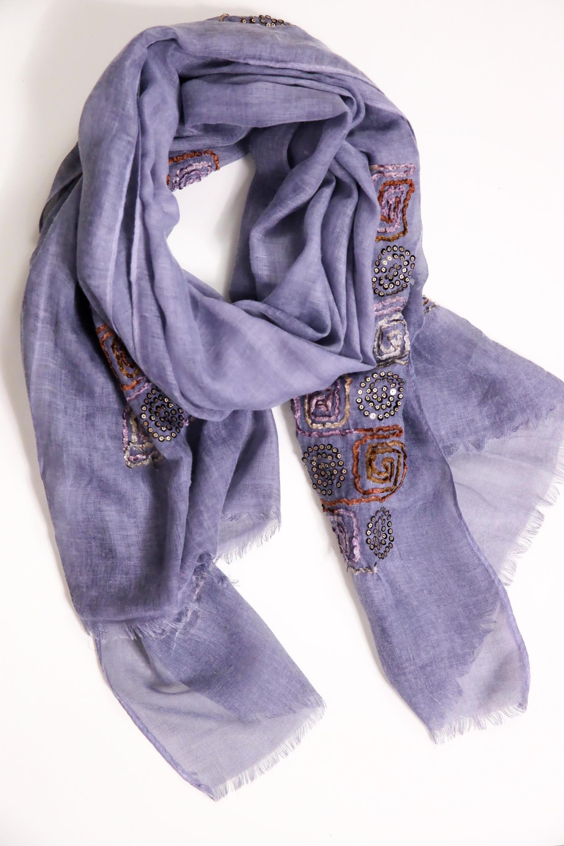 Mor İşlemeli Saçaklı Şal - Şaman Butik Mor İşlemeli Saçaklı Şal