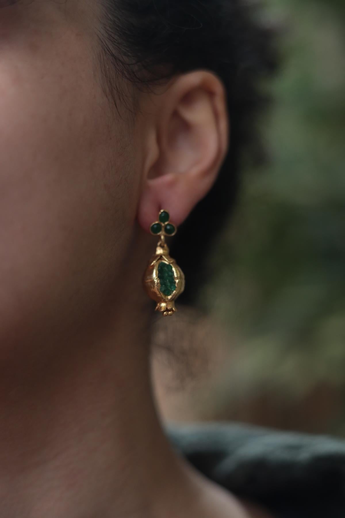 Yeşil Doğal Taş Nar Tasarım Küpe