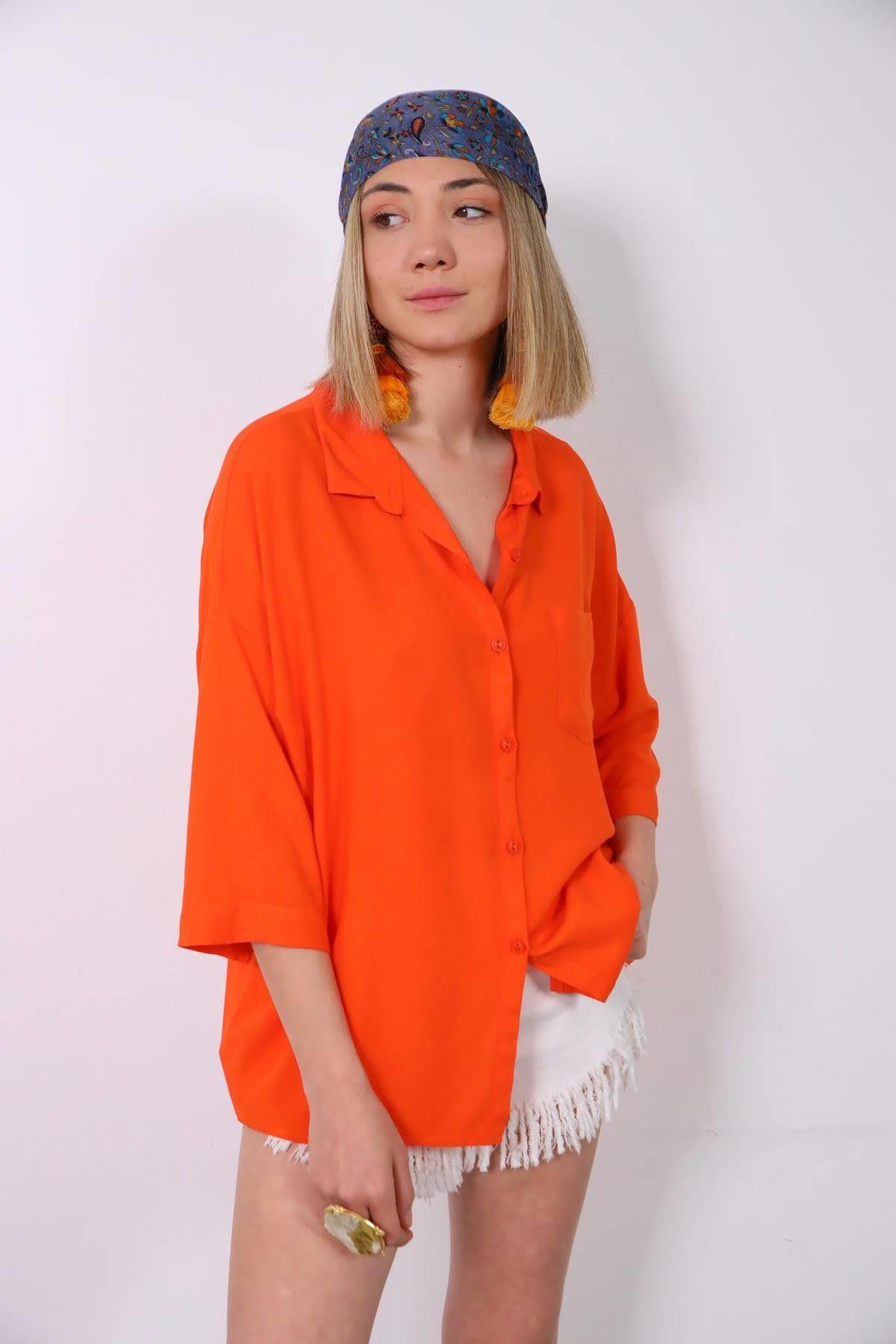 Orange Ring Detailed Back Shirt - Saman Butik | Shop Online Orange Ring Detailed Back Shirt